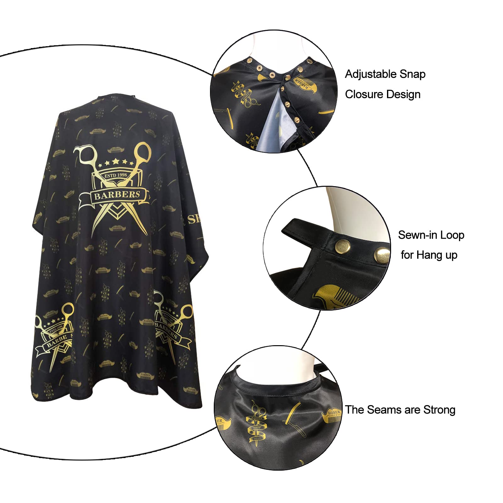 Barber Capes For Men, Hair Cutting Cape With Metal Snap Closure, Professional Salon Cape, Large Waterproof Hairdressing Cape For