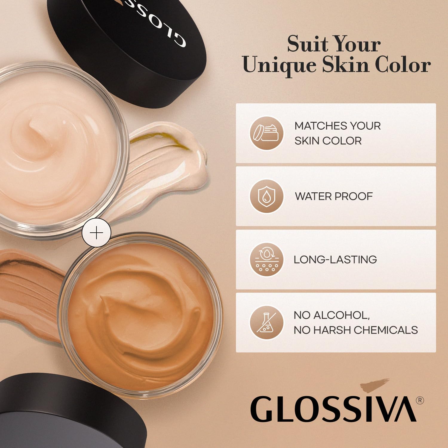 Glossiva Tattoo Cover Up Makeup Waterproof Concealer For Dark Spots, Scars, Vitiligo, And More - 2X30Ml - Use On Body, For Legs,