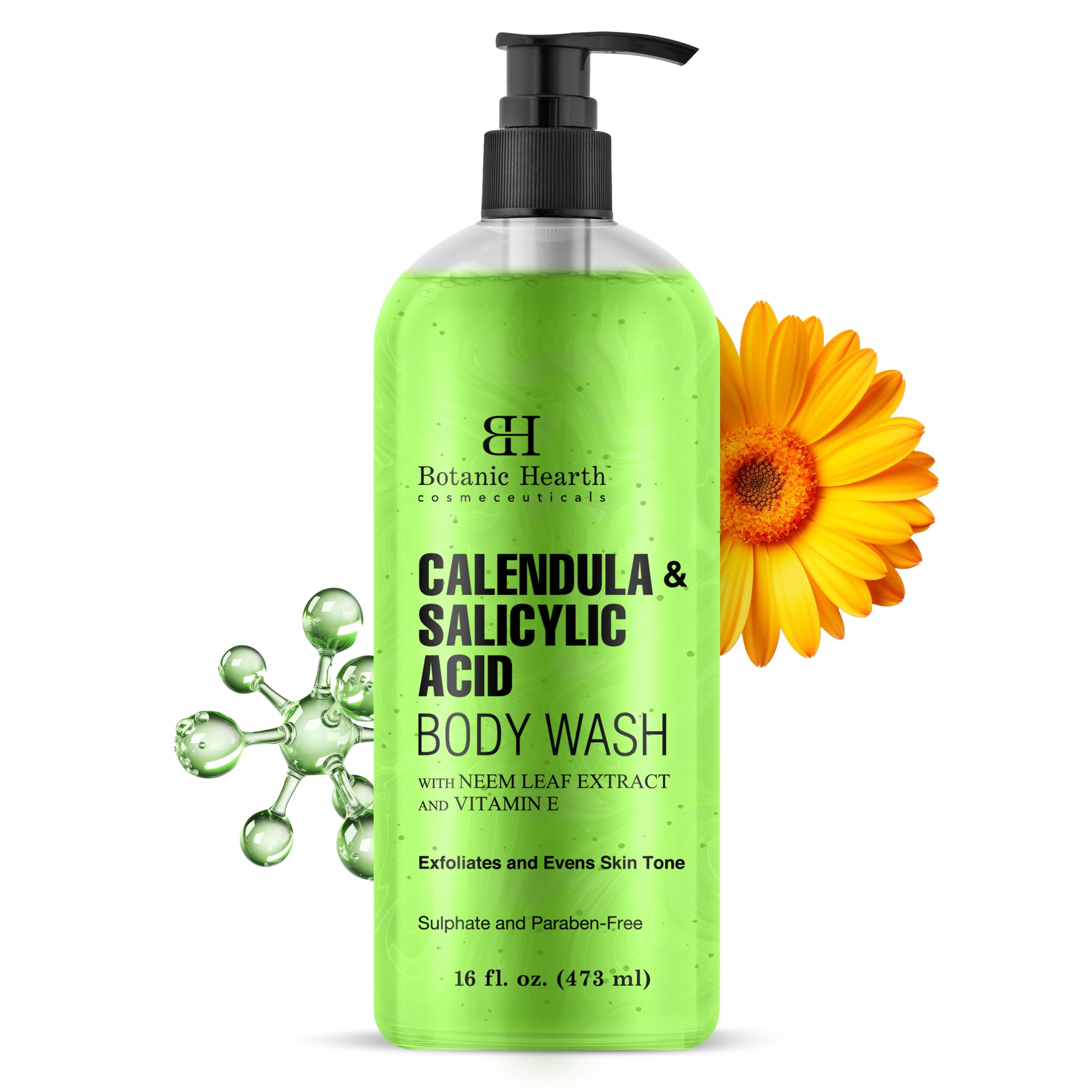 Botanic Hearth Calendula And Salicylic Acid Body Wash 16 Fl Oz | Prevents Acne & Back Acne, Removes Dead Skin, Exfoliating Body