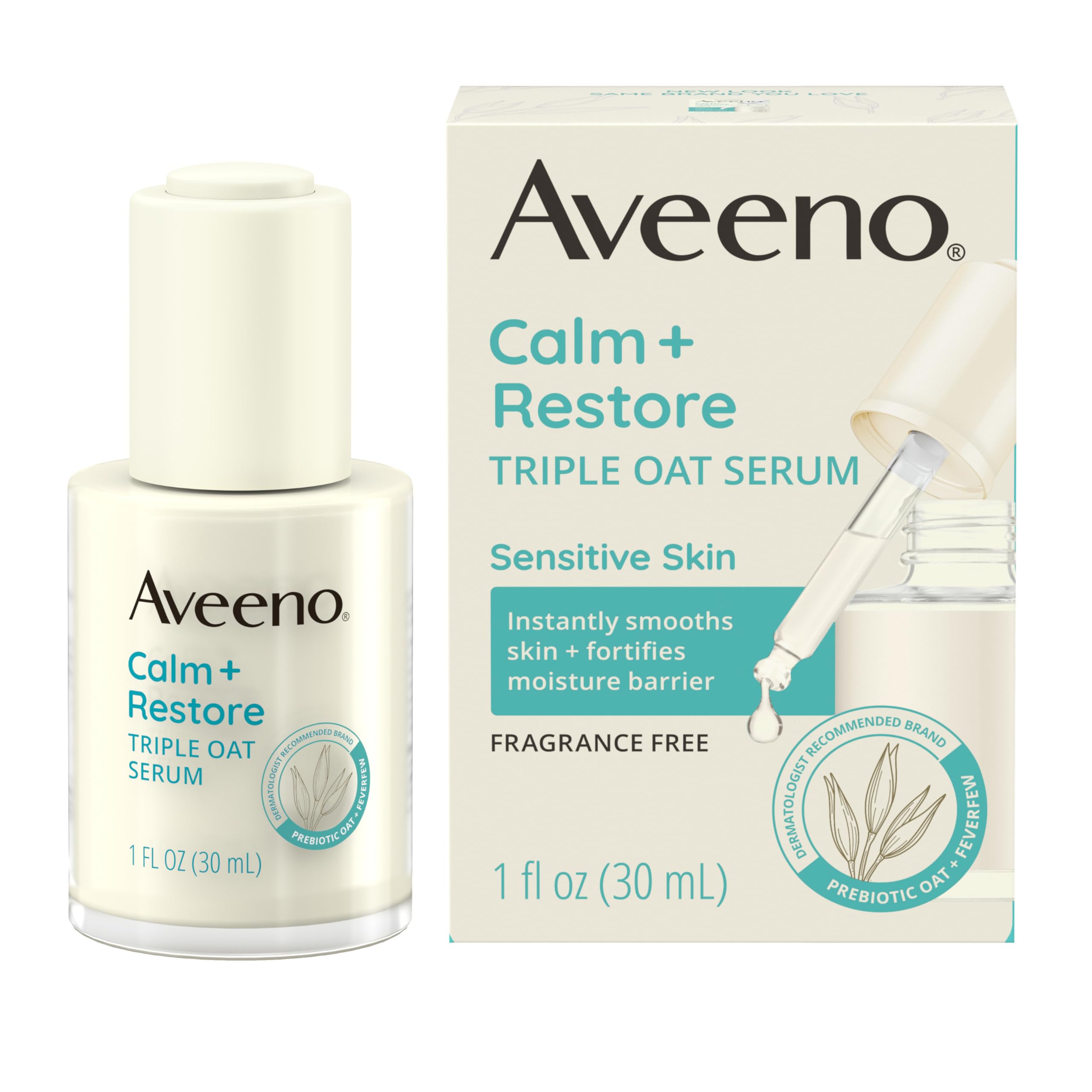 Aveeno Calm + Restore Triple Oat Hydrating Face Serum for Sensitive Skin, Gentle and Lightweight Facial Serum to Smooth and Fort