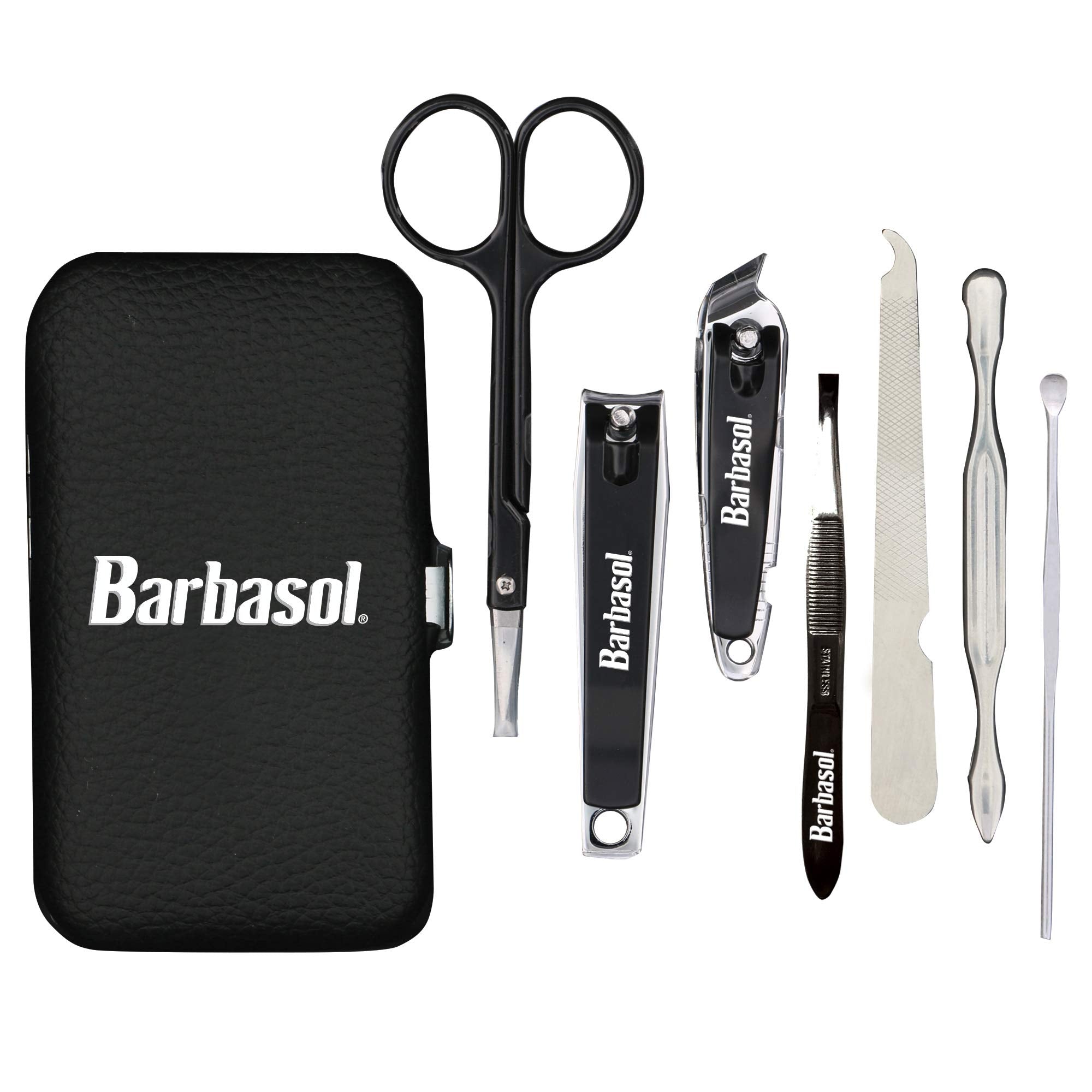 Grooming Manicure Kit By Barbasol For Men - 8 Pc 2Pc Nail Clipper, Safety Scissors, Nail File, Pointed Tweezers, 2Pc Cuticle Pus