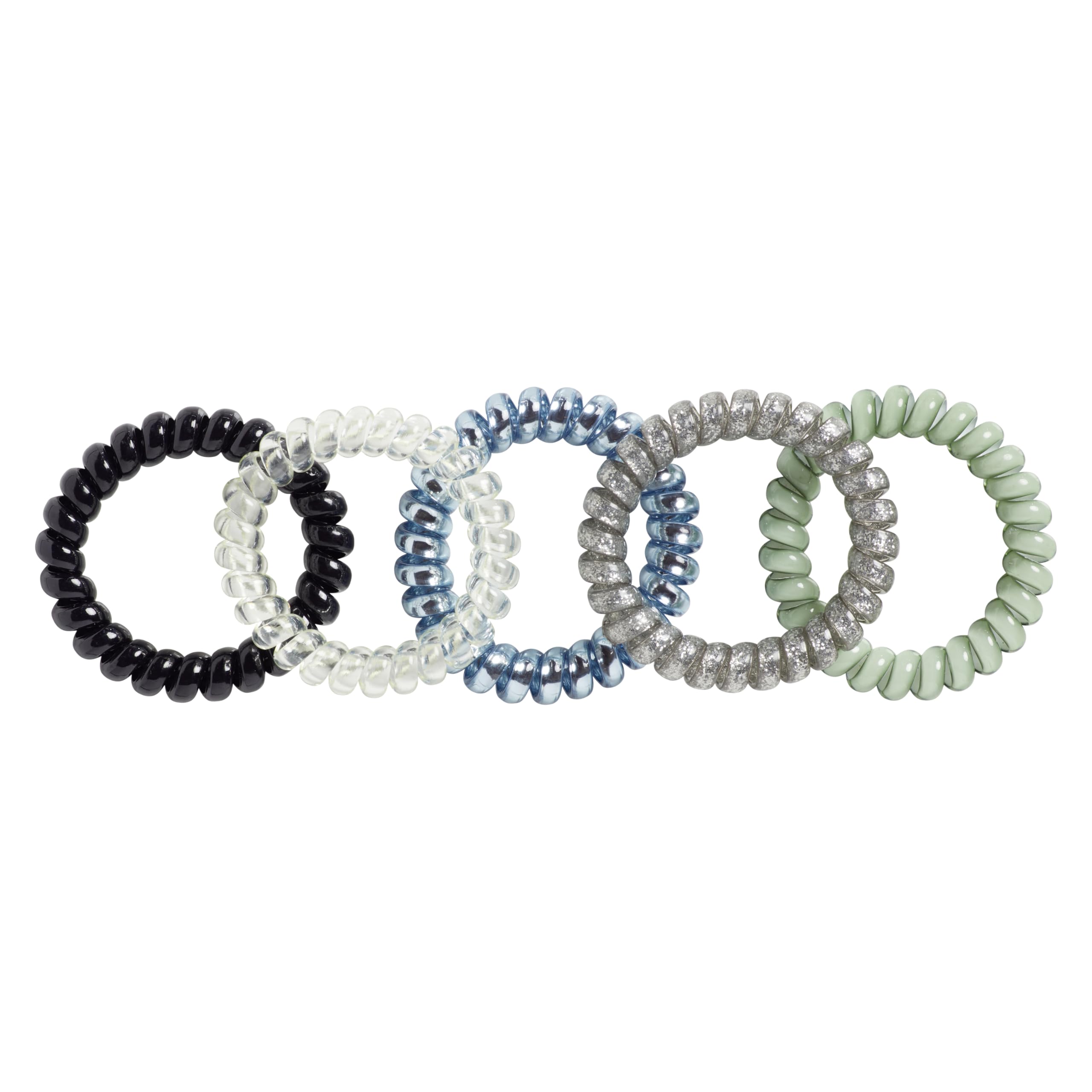 Goody Dentless Spiral Hair Ties, Hair Coils - 5 Ct, Cool Tones, Phone Cord Hair Ties, Secure Hold Jelly Bands for All Occasions,