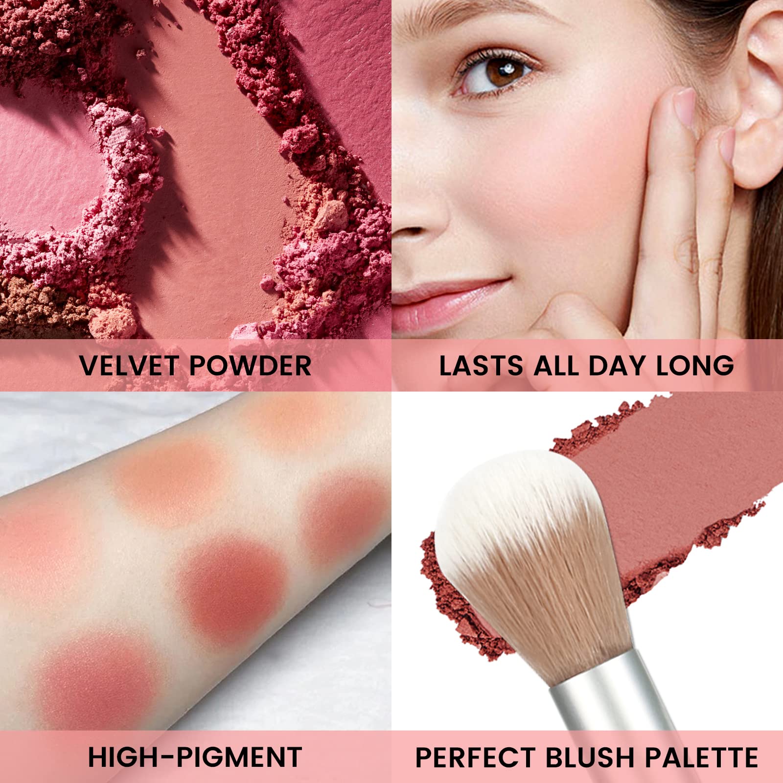 Kyda 6 Colors Face Blush Palette, Matte Shimmer Blush Palette, Smooth Blendable Powder Blush, Contour Highlighter Blush Multiuse