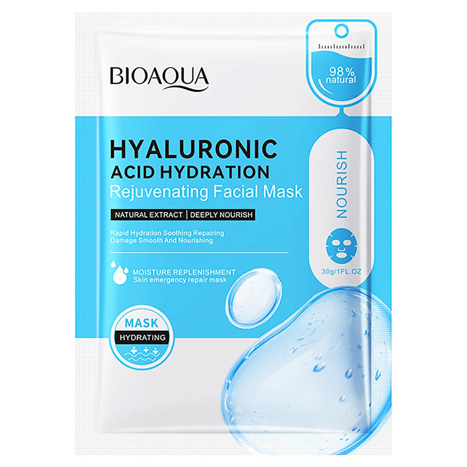 BIOAQUA Facial Mask 98% Natural 5PCS Set (Hyaluronic Acid (Hydration))