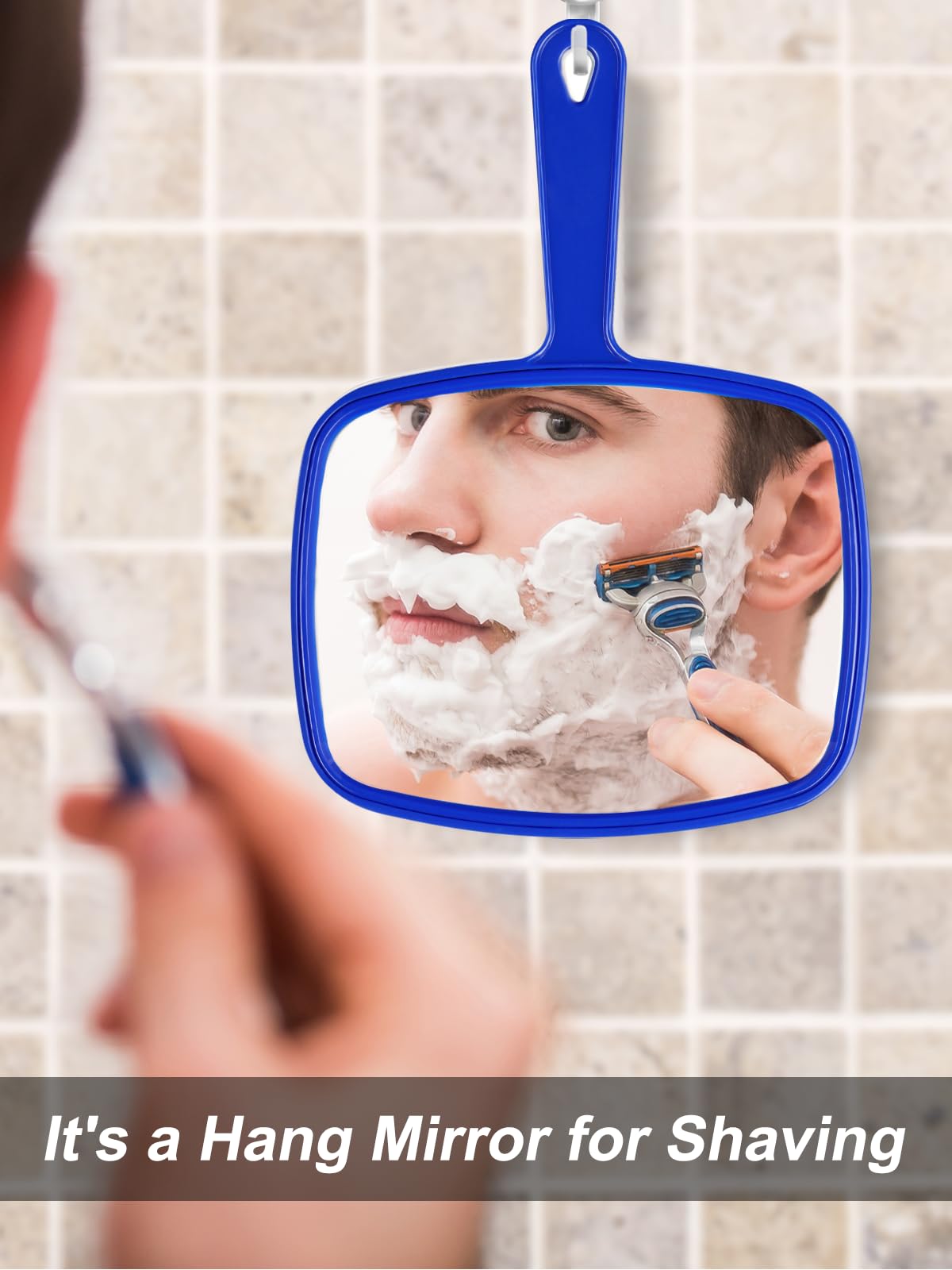 Gladmart Hand Mirror Salon Barber Hairdressing Handheld Mirror With Handle (Square Blue 7.4 X 10.3 Inches)