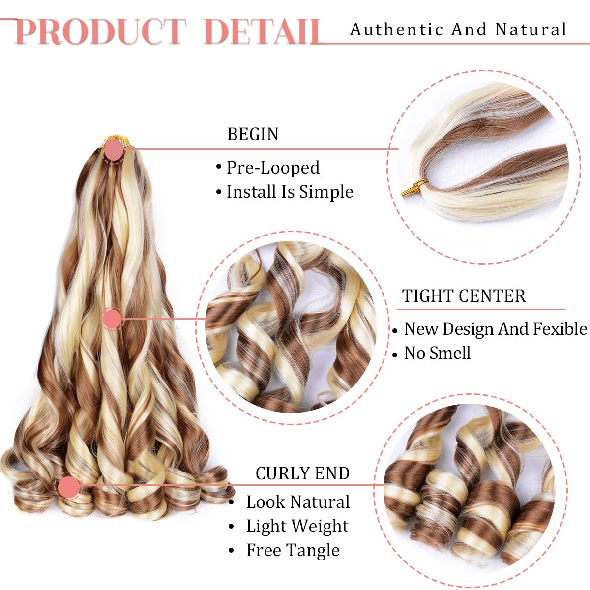 French Curly Braiding Hair For Box Braids,30/613 Loose Wave Braiding Hair 8 Packs 24 Inch 75G/Pack Spanish Curly Synthetic Spira