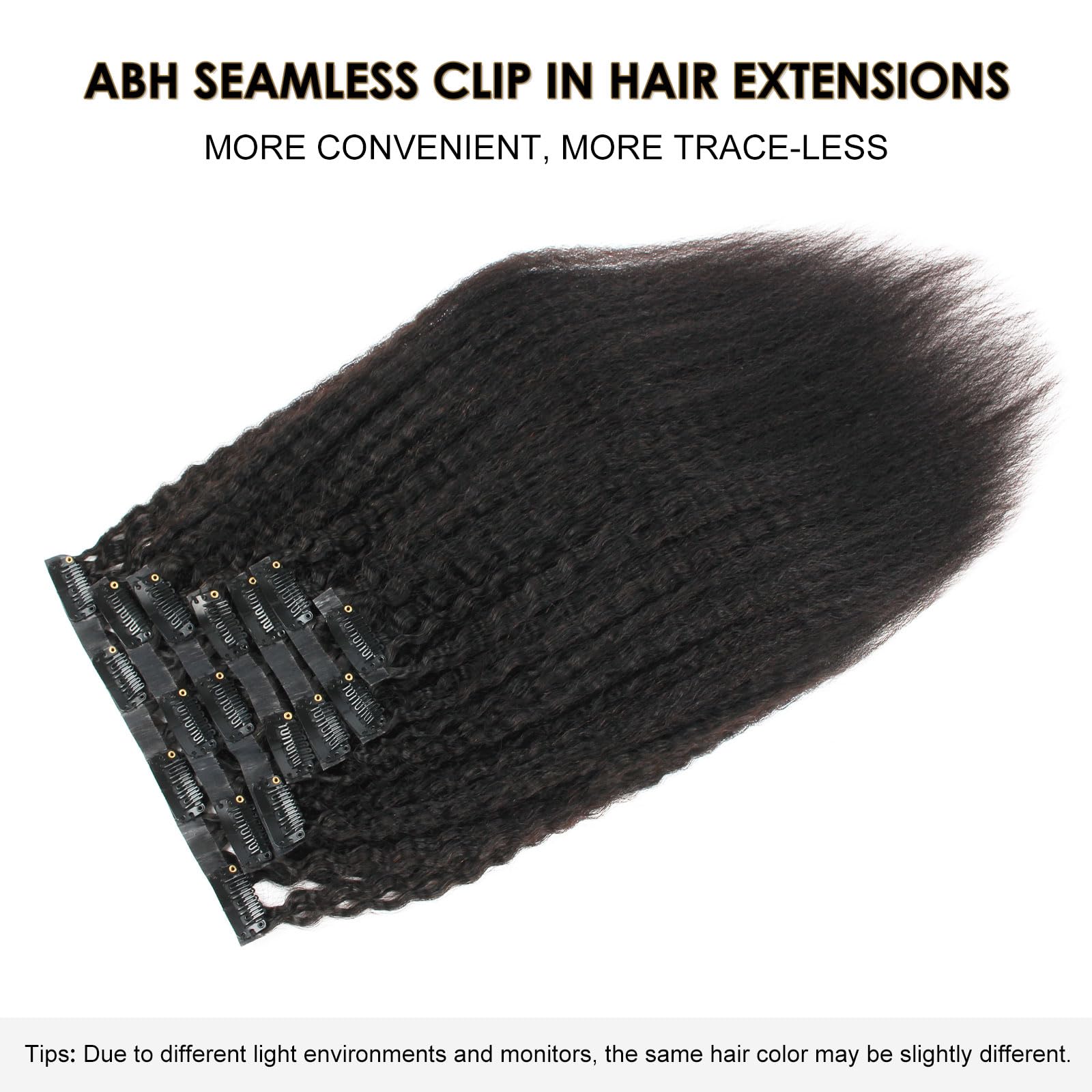 ABH AMAZINGBEAUTY HAIR Kinky Straight Human Hair Extensions Clip ins Brazilian Virgin Hair Full Head Seamless Clip ins for Black