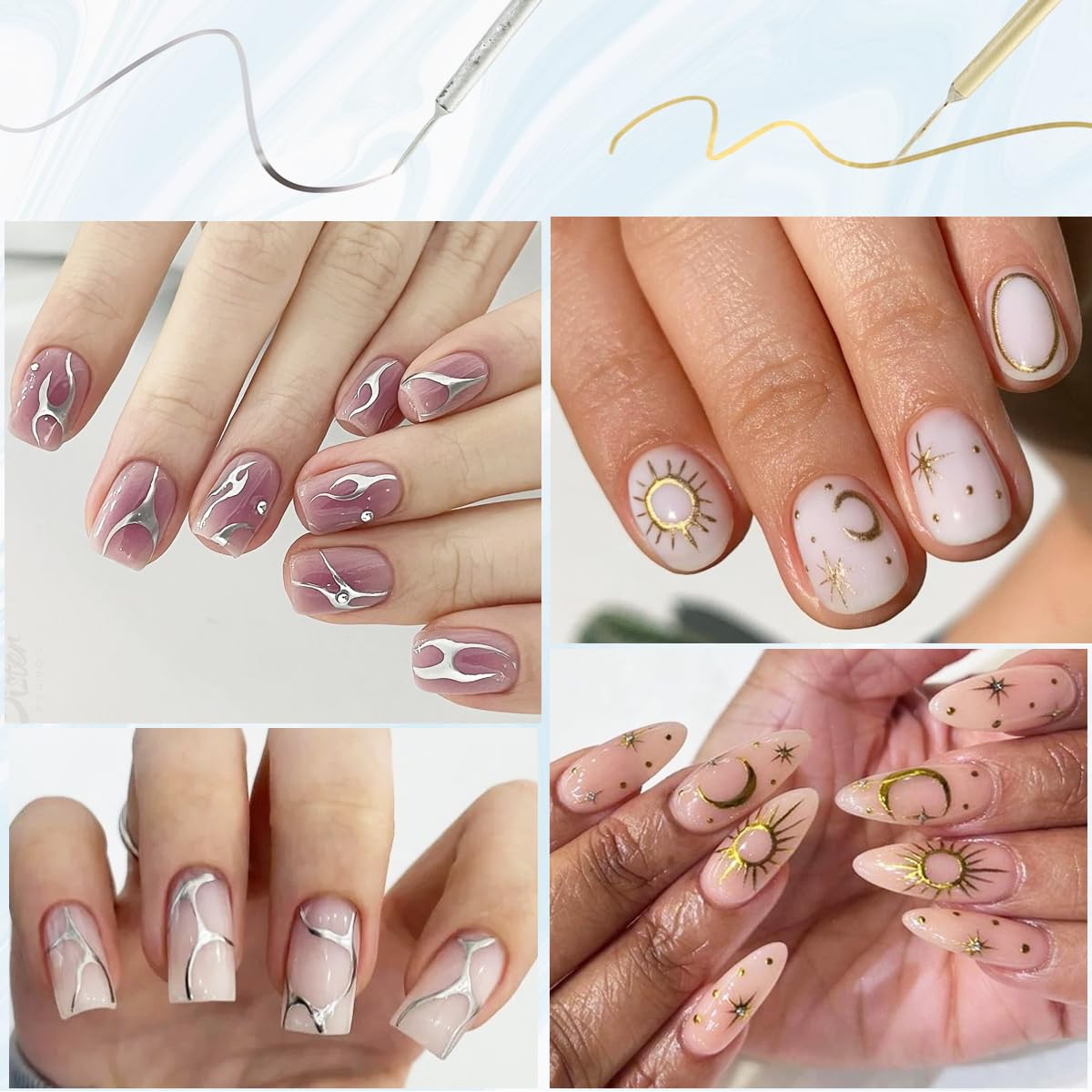 Fcozpjk Gold And Silver Gel Nail Polish 4PCS Metallic Liner Nail Art Polish Mirror Chrome Effect Metal Paint French Tips Wave Fl