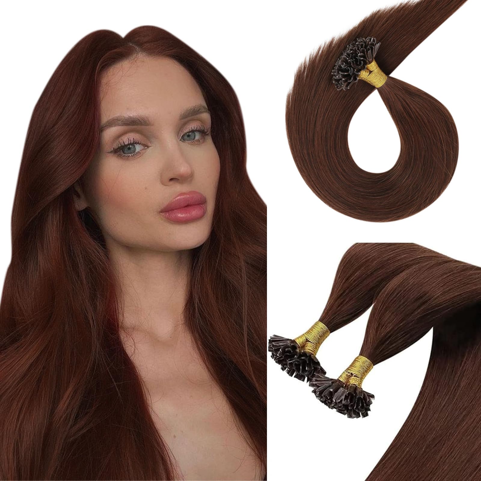 Sunny U Tip Hair Extensions Auburn Keratin U Tip Hair Extensions Human Hair Auburn Brown 18inch Hot Fusion Utip Hair Extensions 