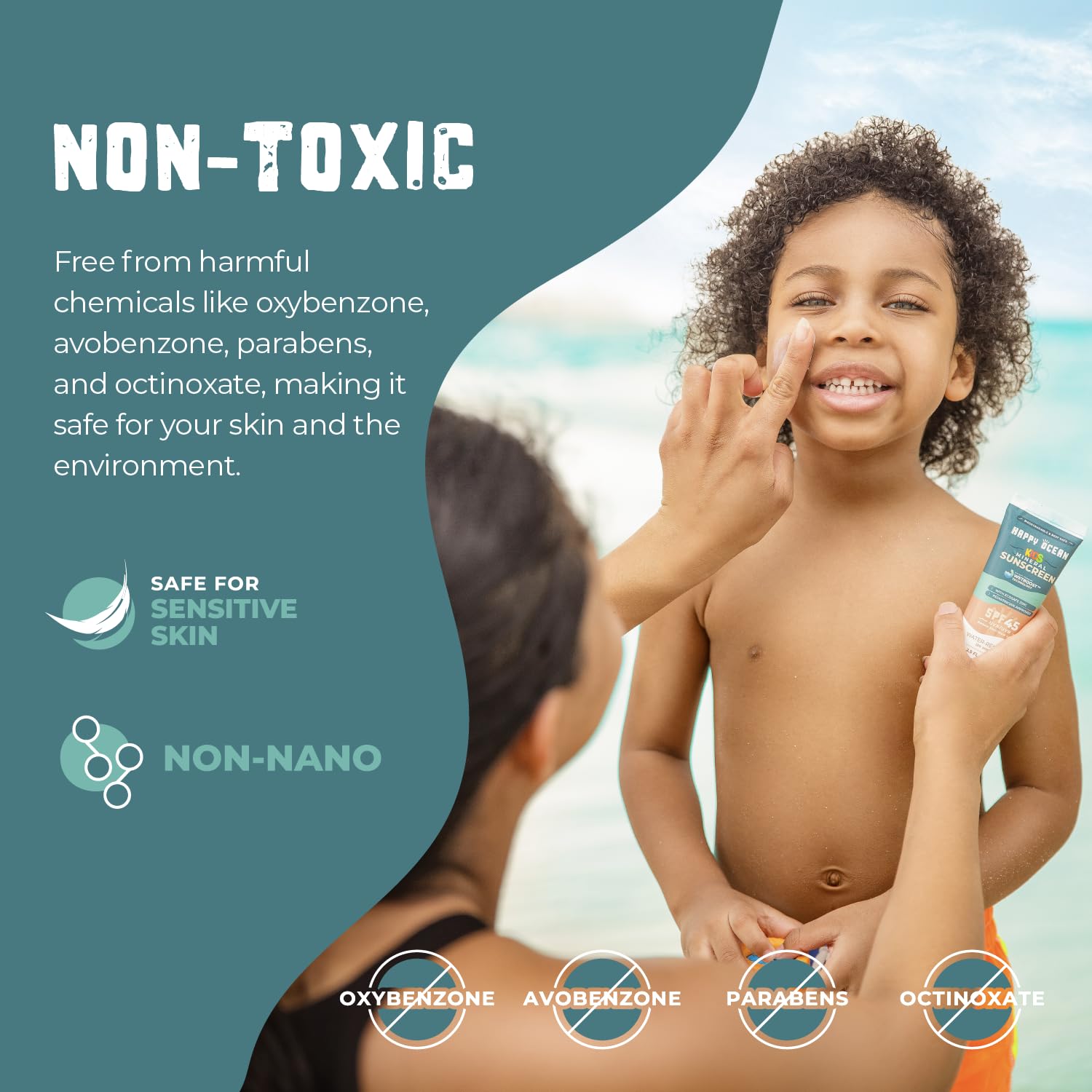 Spf 45 Organic Non Toxic Mineral Sunscreen For Kids, Sunscreen For Sensitive Skin, Natural Reef Safe Sunscreen, Kids Mineral Sun