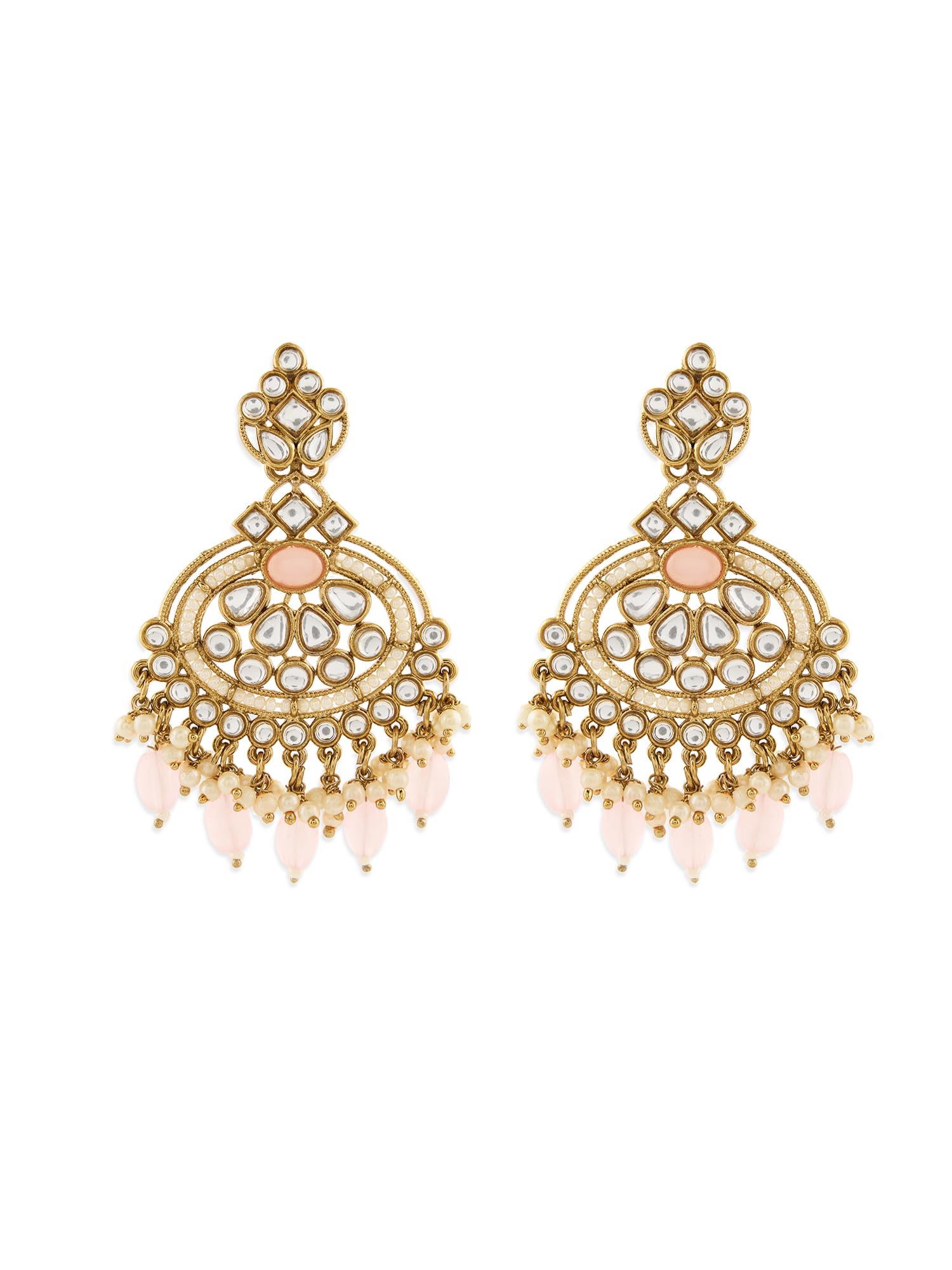 Zaveri Pearls Pink Beads Dazzling Kundan Antique Plating Traditional Dangler Earring For WomenZpfk21480