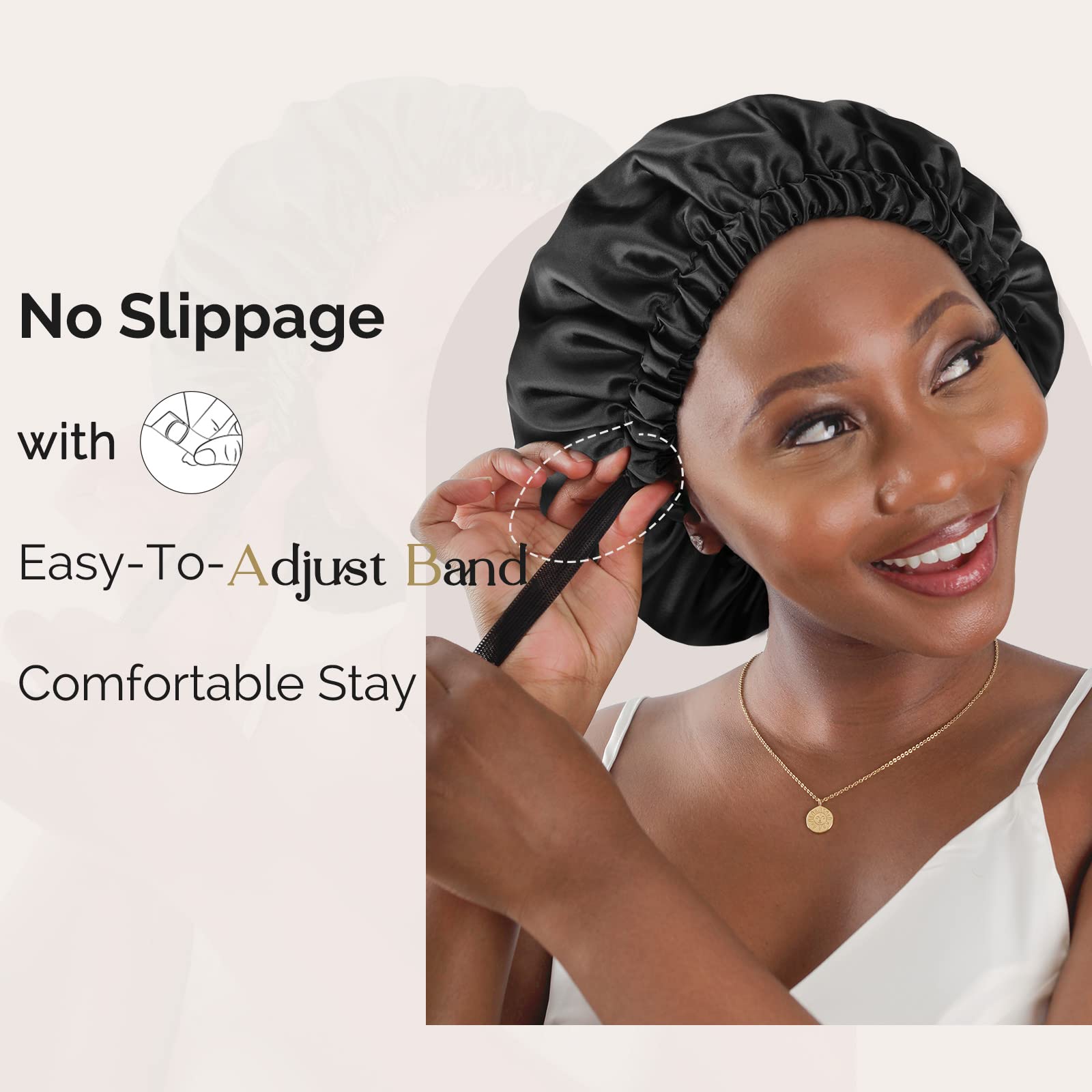 YANIBEST Adjustable Satin Bonnet Double Layer Hair Bonnet for Sleeping Bonnets for Women Hats Curly Natural Hair, Bold Cheetah