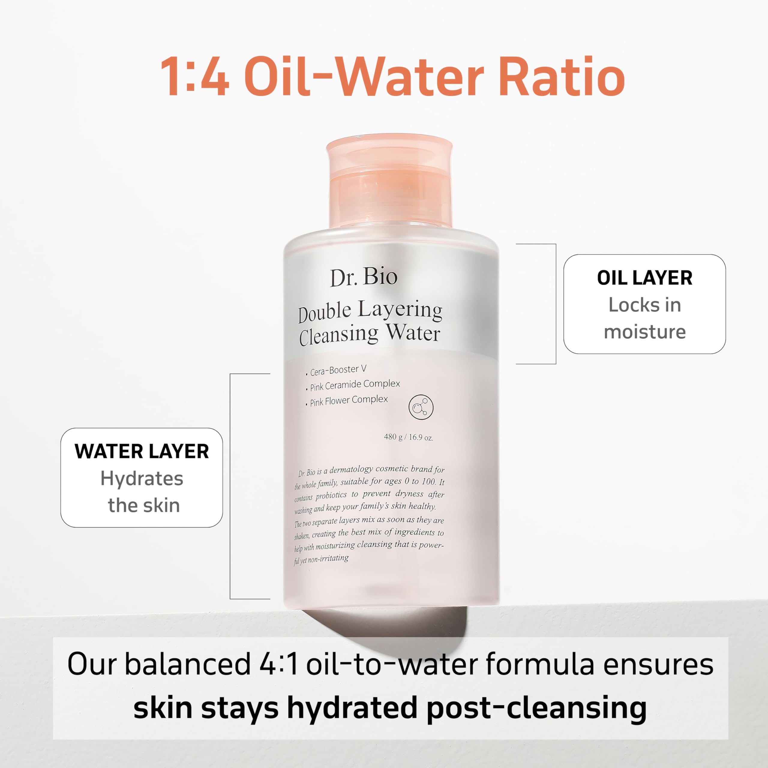 Dr. Bio Double Layering Cleansing Water (16.9Oz/480Ml) | Face Cleanser And Makeup Remover, Micellar Cleansing Water For Sensitiv
