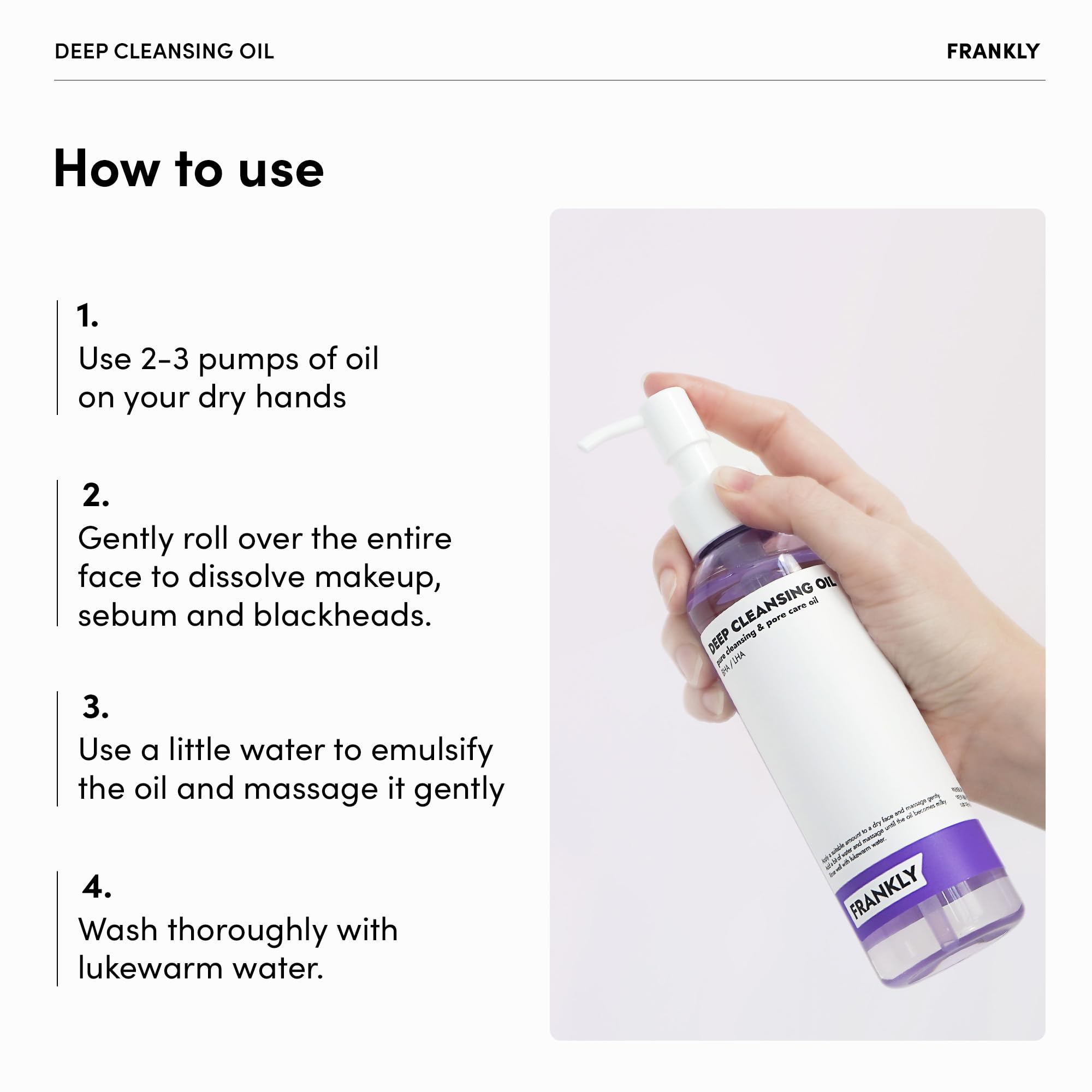 Frankly Deep Cleansing Oil - Bha & Lha Pore-Purifying, Blackhead Remover, Makeup Remover, Hydrating With Amino Acids & Hyaluroni