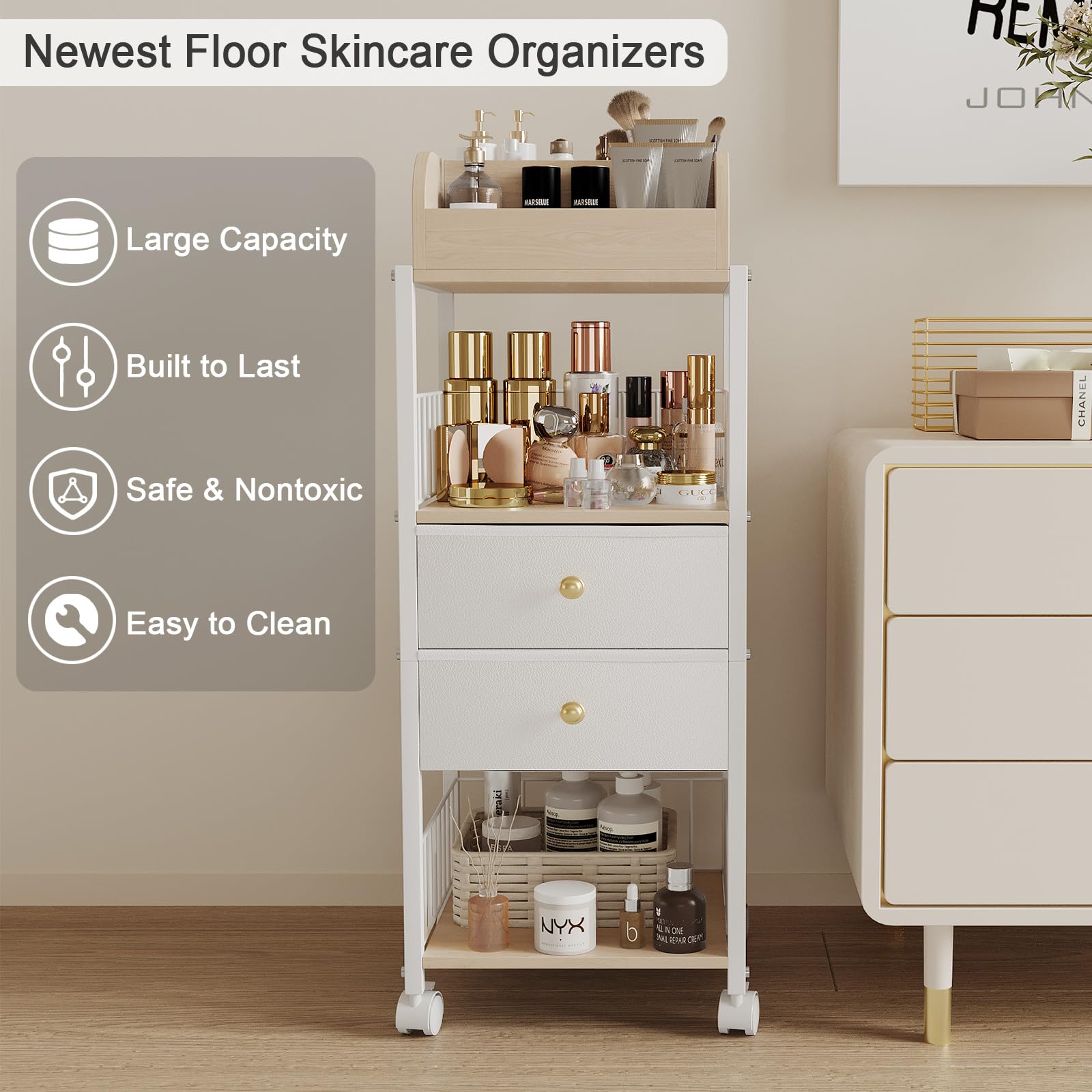 Floor Makeup Organizer Storage - Skincare Make Up Organizers And Storage With Drawers, Vanity Organizer Cosmetics Display Cases