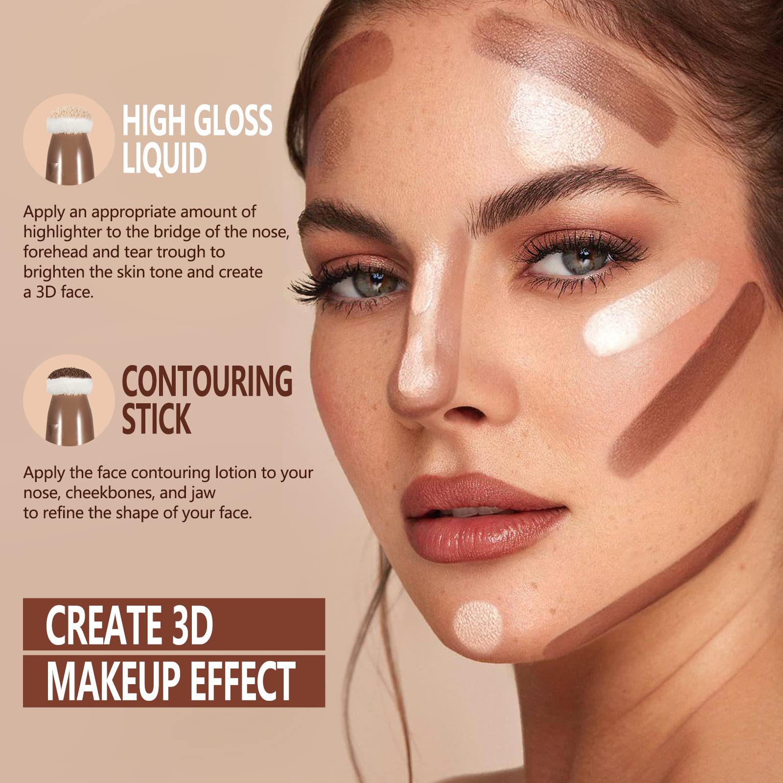 Anglicolor Contour Stick With Cushion Applicator,Liquid Contour Wand,Cream Contour Smooth,Bronzer Stick Lightweight Liquid Bronz