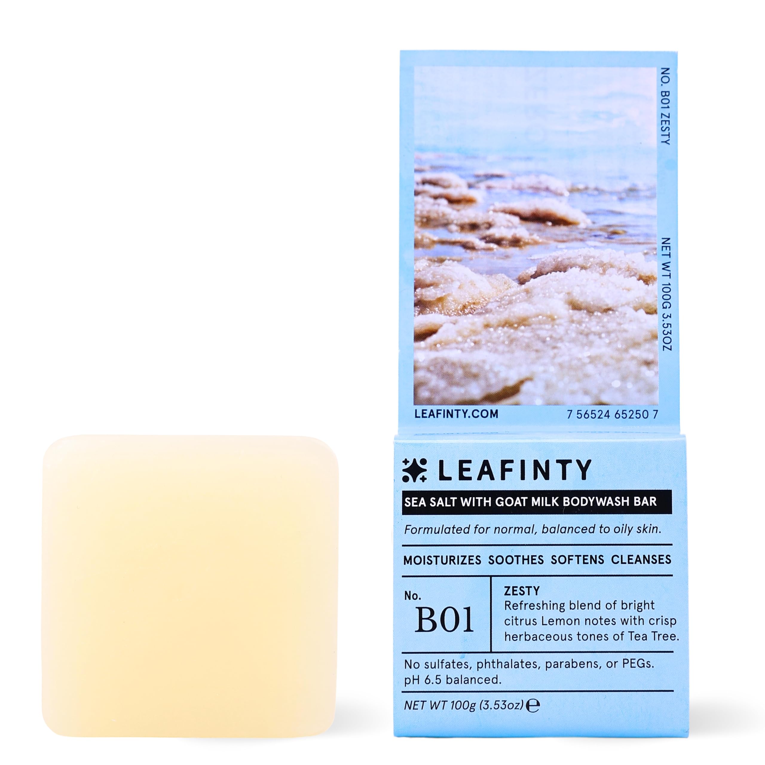 Leafinty Sea Salt with Goat Milk Bodywash Bar Soap for normal, Balanced to Oily Skin Made with Natural Ingredients, Sustainable,