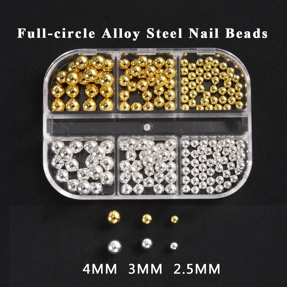 3D Mixed Sizes Silver Nail Art Steel Studs Jewels Metal Caviar Nails Beads Ball Nail Rivets Jewelry For Women Nail Diy Crafts To
