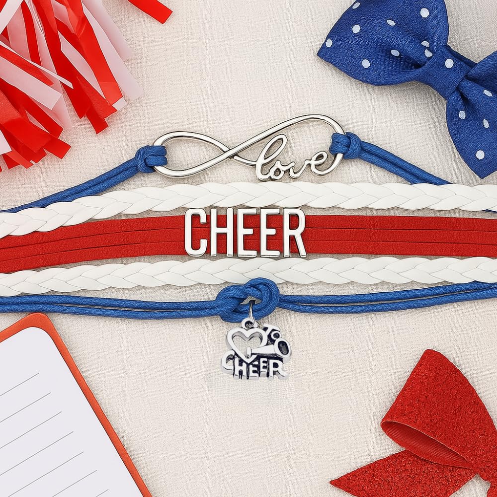 Infinity Collection - Cheer Bracelet - Red Navy White - Cheerleading Infinity Charm Jewelry Gift for Cheerleaders, Teams, or Squ