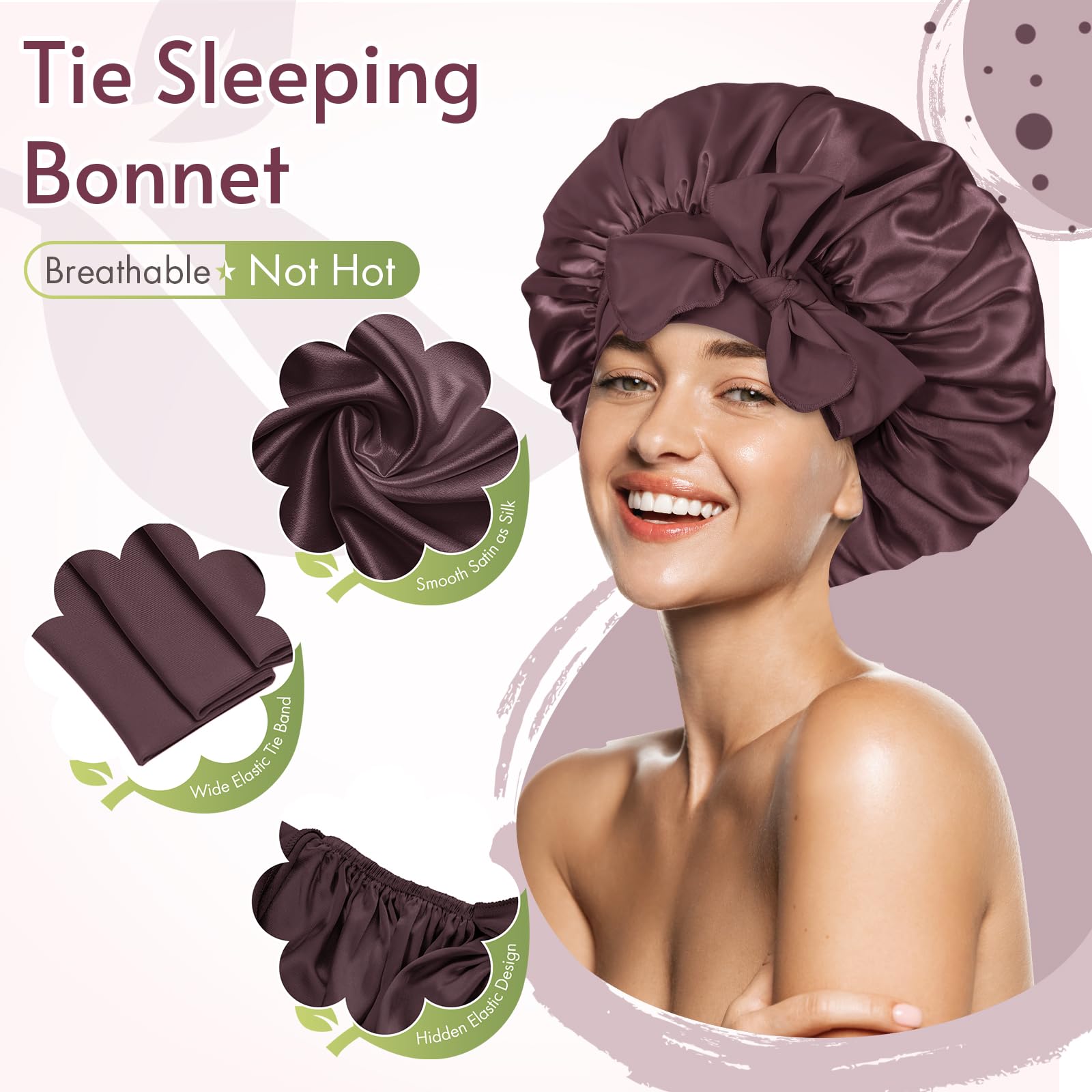 BONNET QUEEN Satin Bonnet Cool Breathable Single Layer Silk Bonnet for Sleeping Women Hair Bonnet Night Sleep Cap Scarf Wrap for