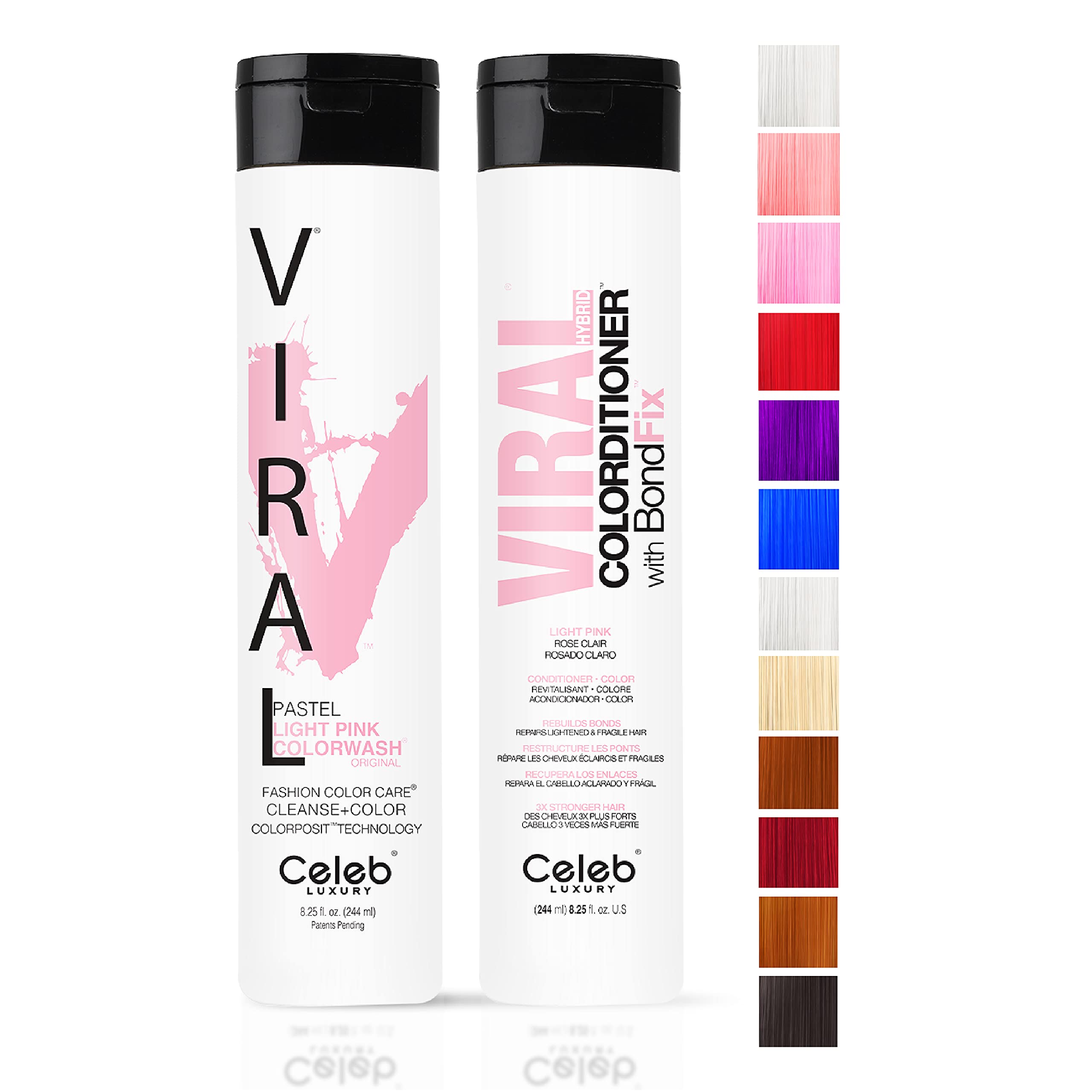 Celeb Luxury Viral Duo Color Depositing Colorwash Shampoo & Conditioner Set + Bondfix Bond Rebuilder, Semi Permanent Hair Color,