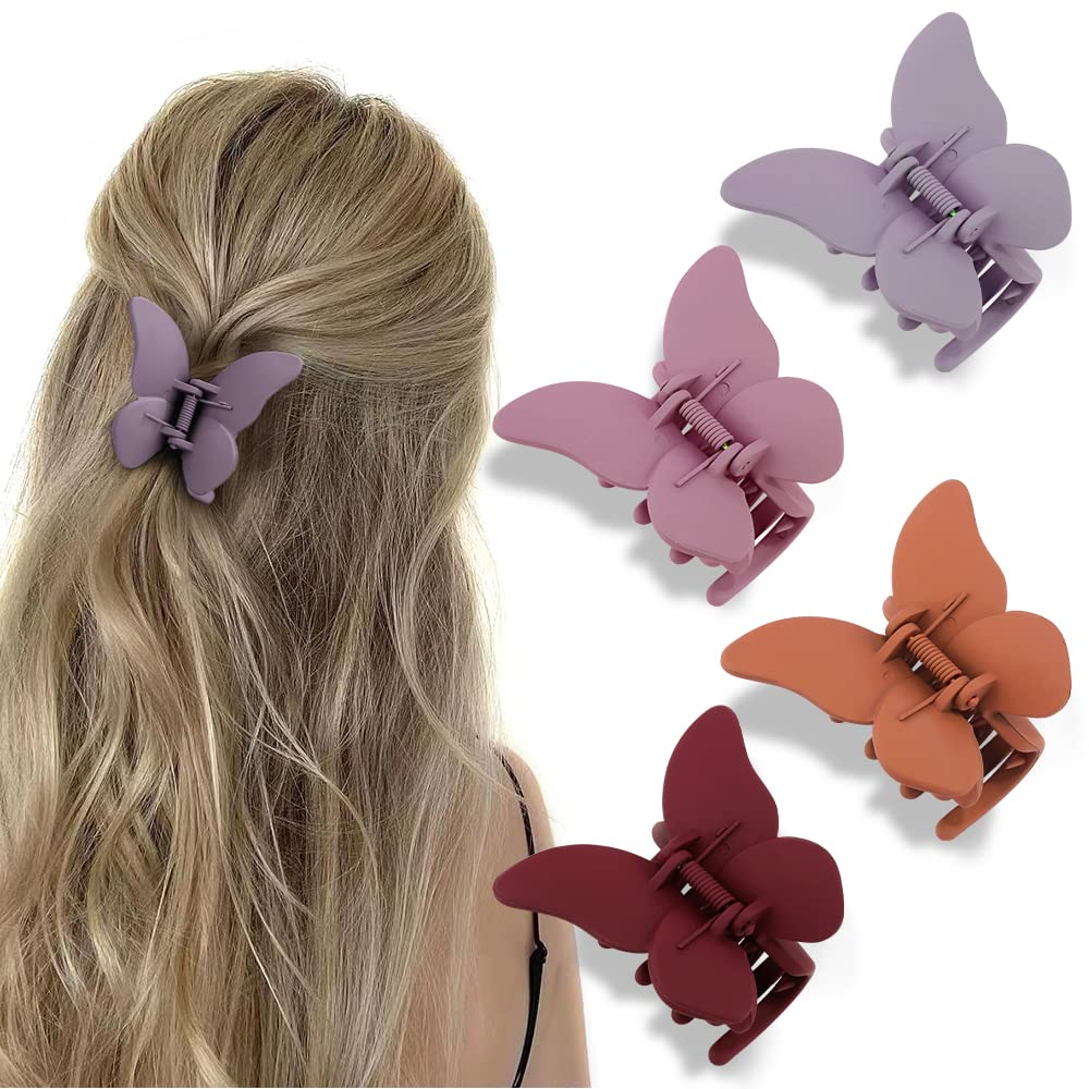 ATODEN Butterfly Hair Accessories: Matte Jaw Clips and Hair Claws for Women and Girls - 4Pcs for Thin and Medium Hair, Cute Gift