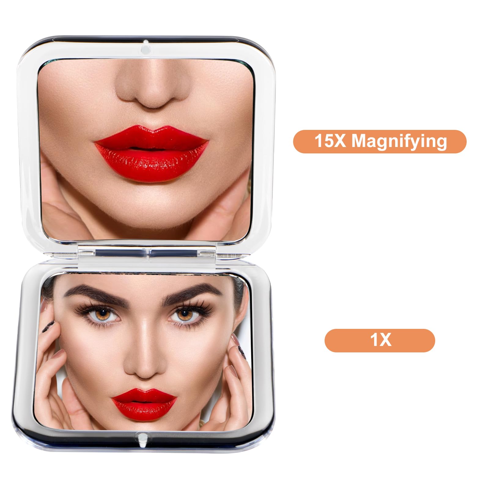 Compact 15X Magnifying Makeup Mirror For Travel, Small Pocket Mirror-Handheld, Foldable & Portable 2-Sided With 15X Magnifying A