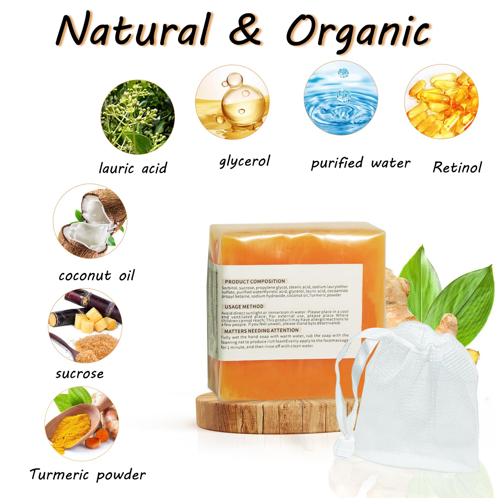 Tovaginsh 3Packs Turmeric Soap Bar, Organic Tumeric Soap For Face And Body, Lemon Turmeric Bar Soap With Vitamin C, E For All Sk