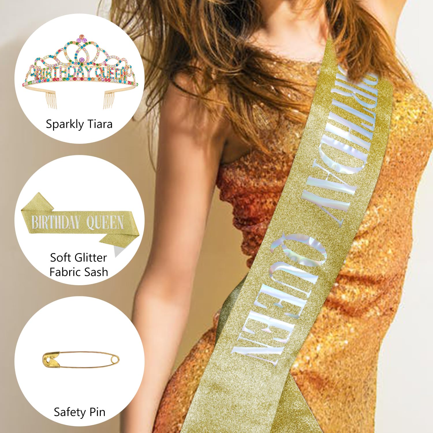 Chanaco Birthday Crown Birthday Sash For Women Birthday Queen Sash Tiaras For Women Happy Birthday Decorations Birthday Gifts Fo