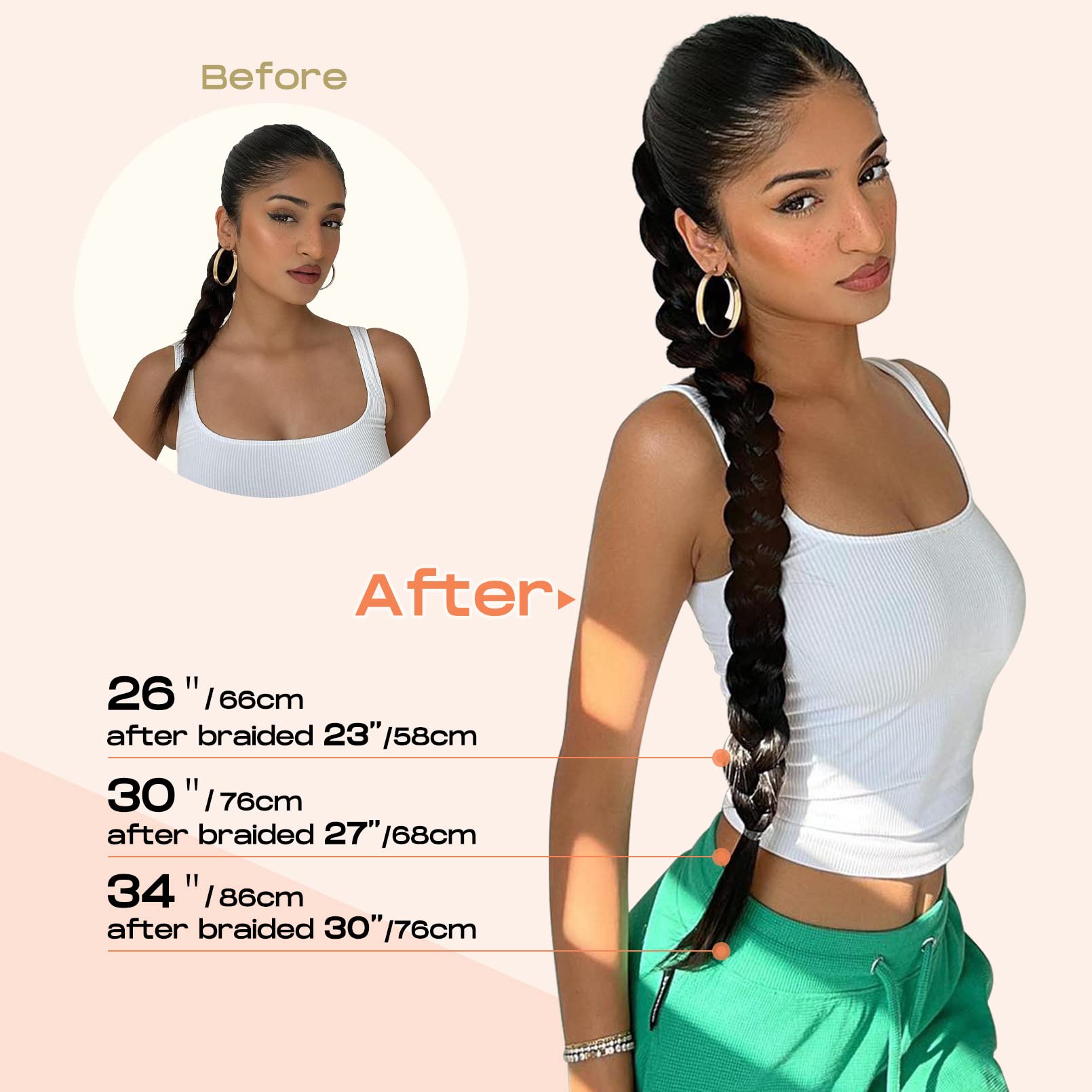 Seikea Long Diy Braided Ponytail Extension With Hair Tie Straight Wrap Around Hair Extensions Ponytail Natural Soft Hairpiece Bl