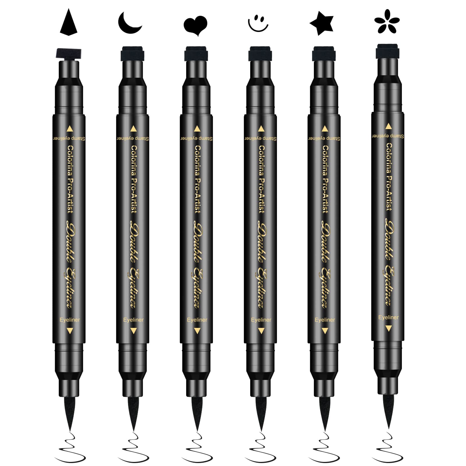 Ownest 6 Pcs Liquid Eyeliner Set,Double-Side Waterproof Smudge-Proof Eyeliner Stamp Pen Eyeliner Tattoo Tool Makeup-Smiley, Tria