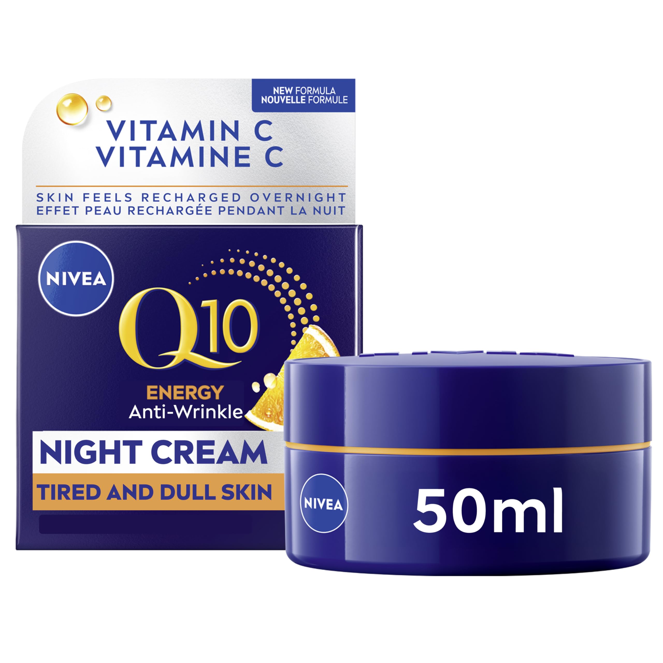 NIVEA Q10 Energy AntiWrinkle Night Face Cream 50 ml  Regenerating & Moisturizing Cream with Q10, Vitamin C & E for Firmer, Rad
