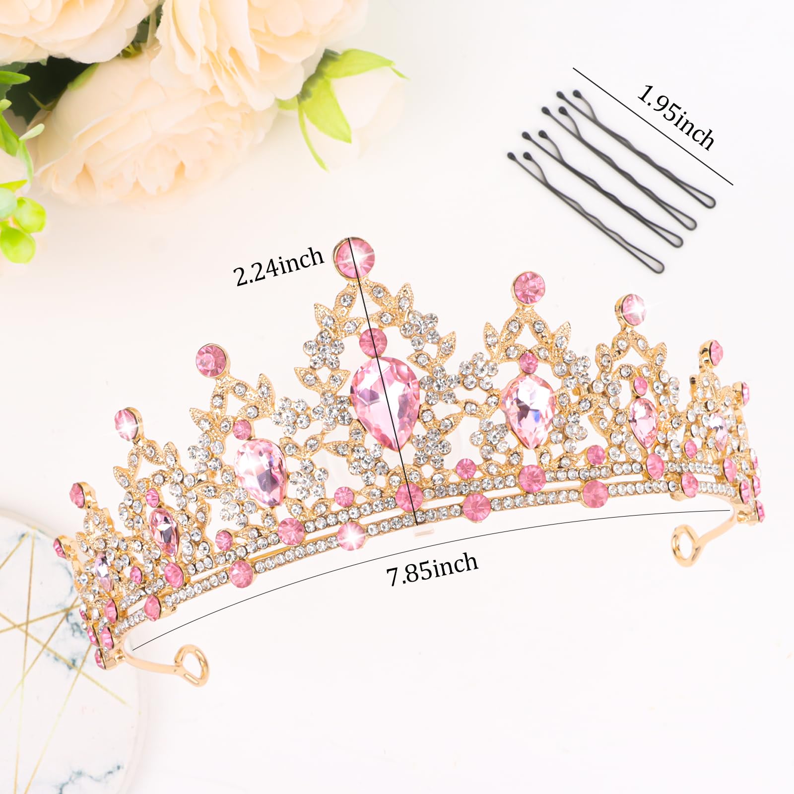 CIEHER Pink Crown Crystal Tiaras for Women Princess Crown Pink Tiara for Birthday Wedding Halloween
