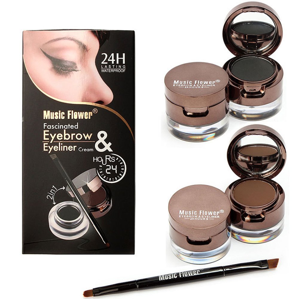 Ucanbe 4 In 1 Black Brown Eyeliner Gel And Eyebrow Powder Makup Set Professional Water-Proof Long Lasting Eye Liner Brow Kit Wit