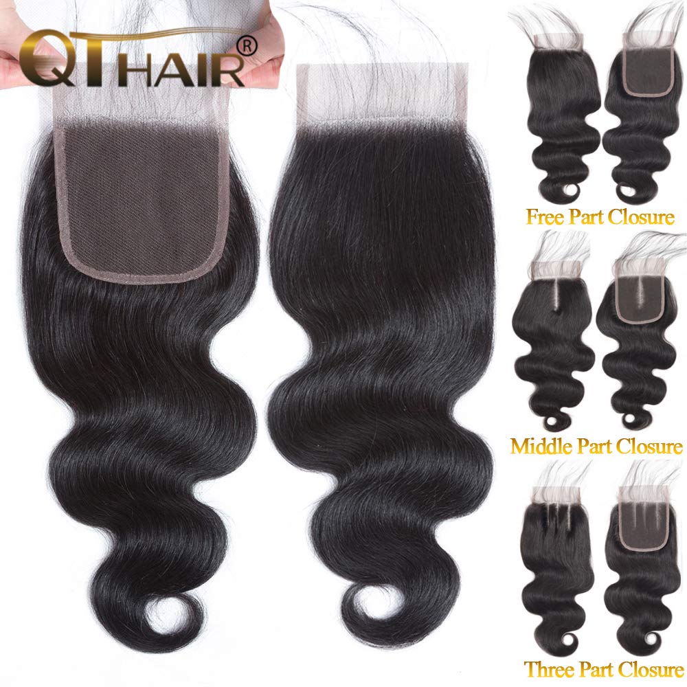 Qthair 12A Transaparent Color Lace Closure Brazilian Body Wave 4''X4'' Free Part Human Hair Lace Closure 100% Unprocessed Brazil
