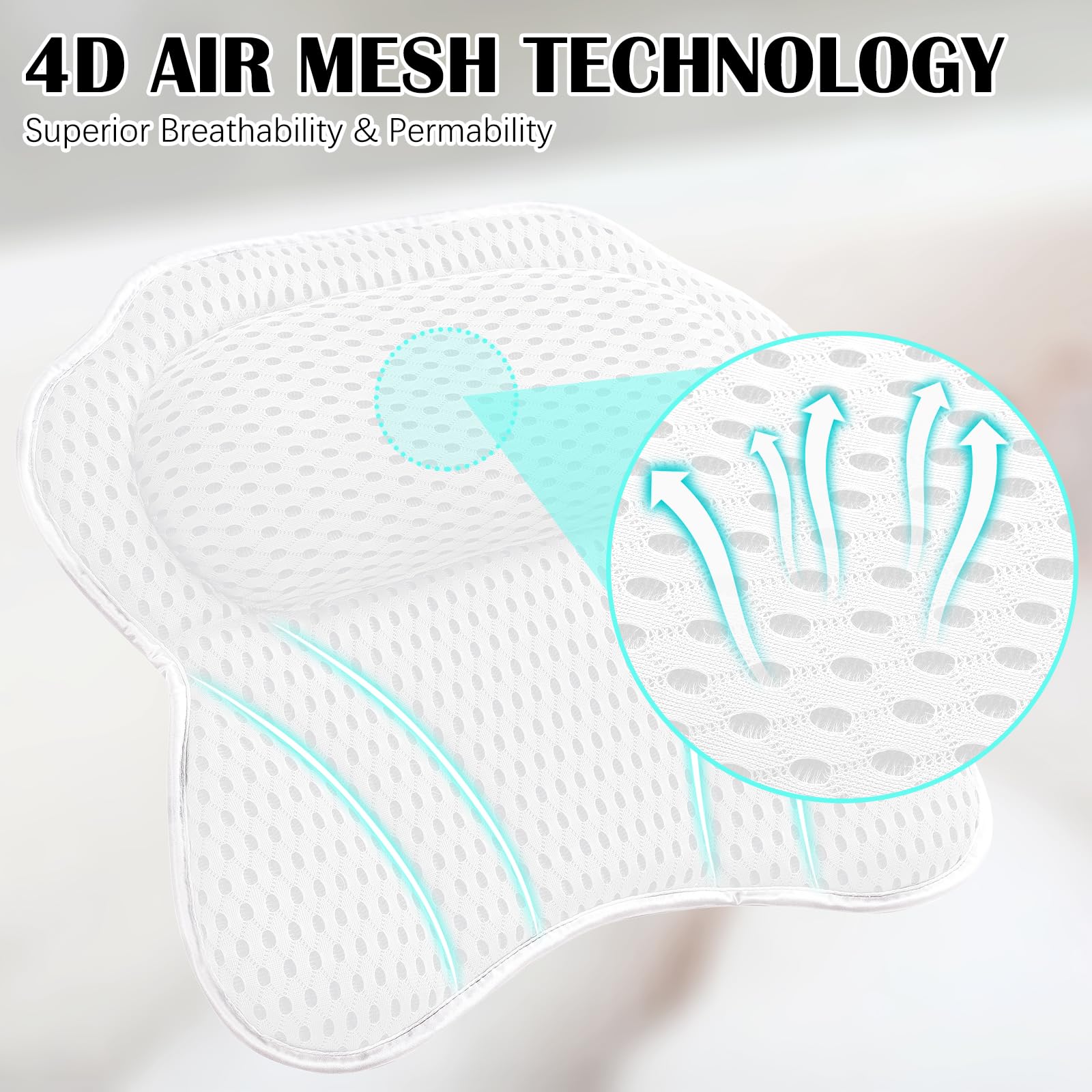 Bath Pillow Luxury Bathtub Pillow, 4D Bath Tub Pillows For Head, Neck And Back Support, Tub Pillow For Bathtub With 6 Non-Slip S