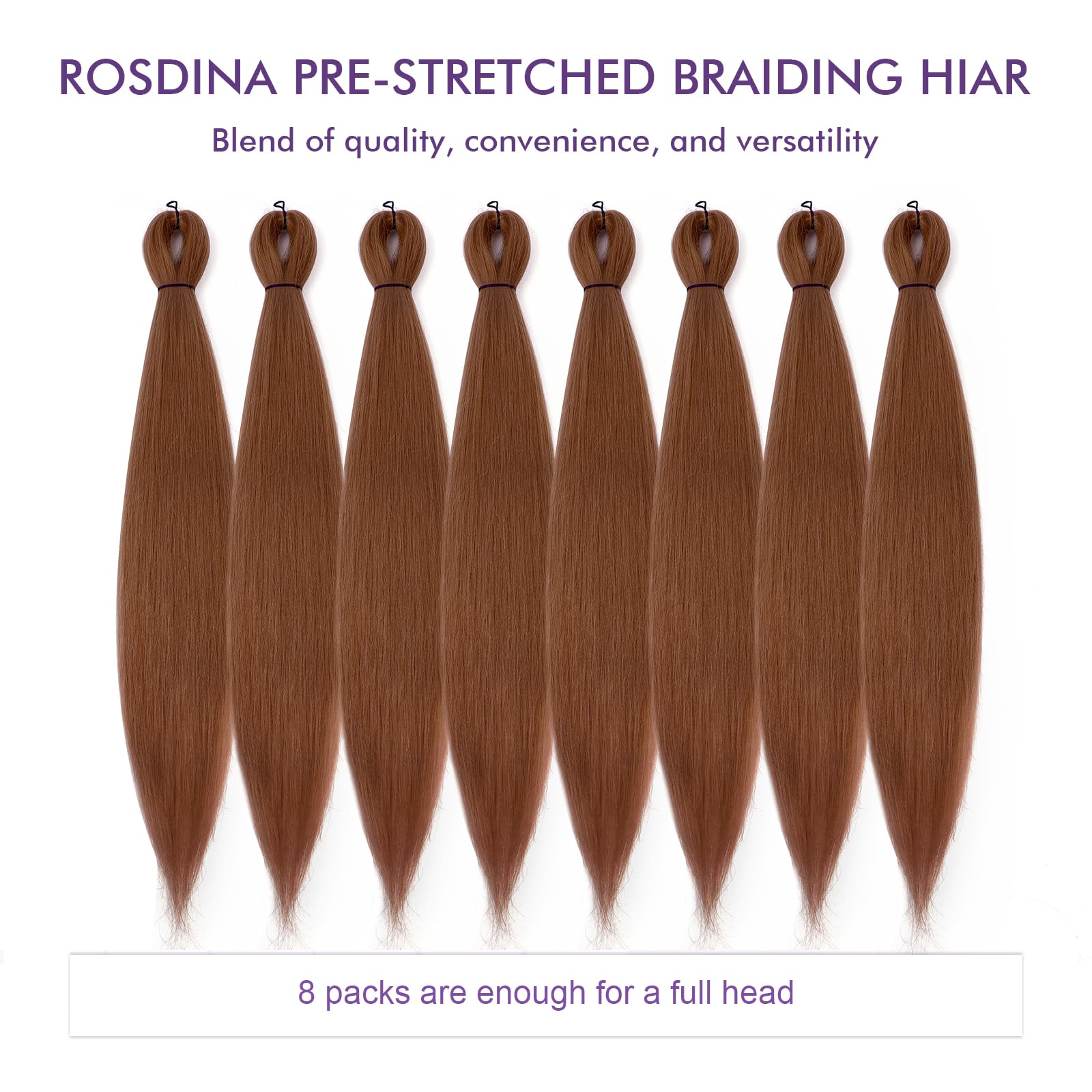 Rosdina Pre-Stretched Braiding Hair - 30 Inch 8 Packs Brown Super Long Braiding Hair For Twist Or Box Braids, Yaki Texture Hot W