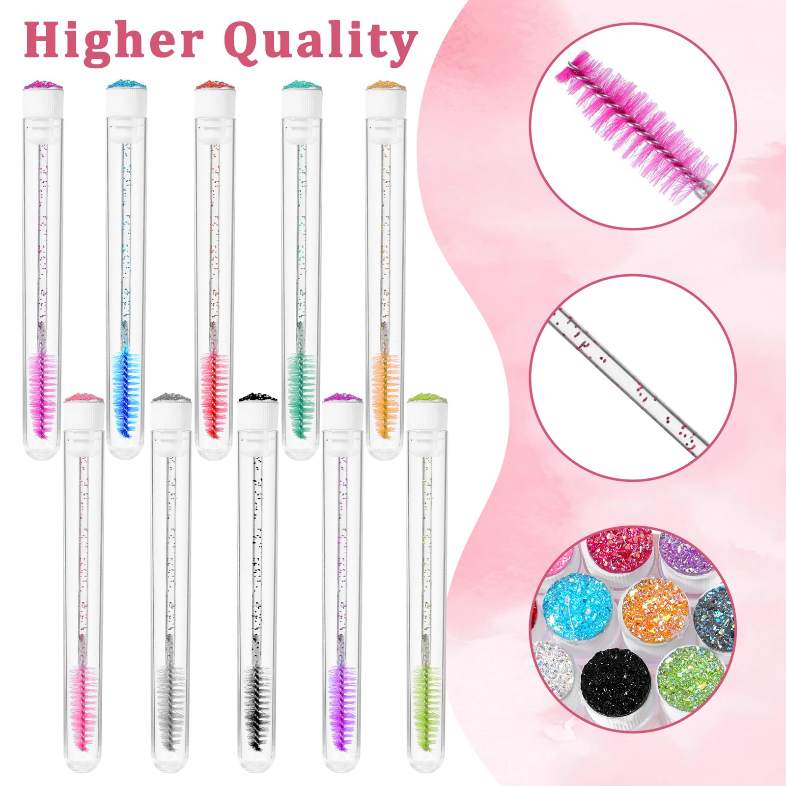 ZEYIYER 20 Pcs Disposable Mascara Wand Set with Tubes, Diamond Eyelash Brushes, Lash Wand Tubes, Makeup Eye Lash Spoolies with E