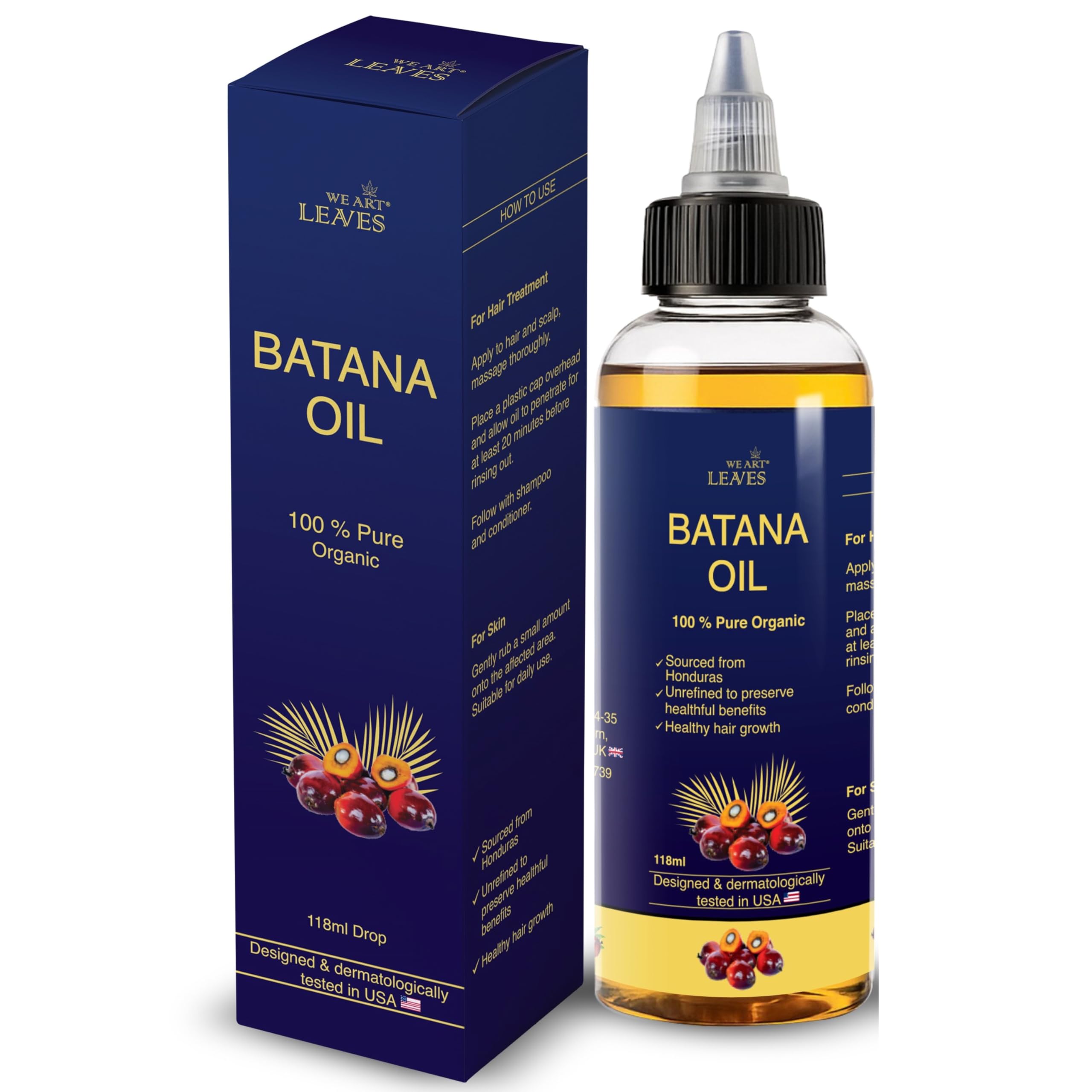 Pure Batana Oil for Hair Growth Dr Sebi  100% Natural Organic Hair Growth Oil for Men & Women  Sourced from Honduras, Pure, Un