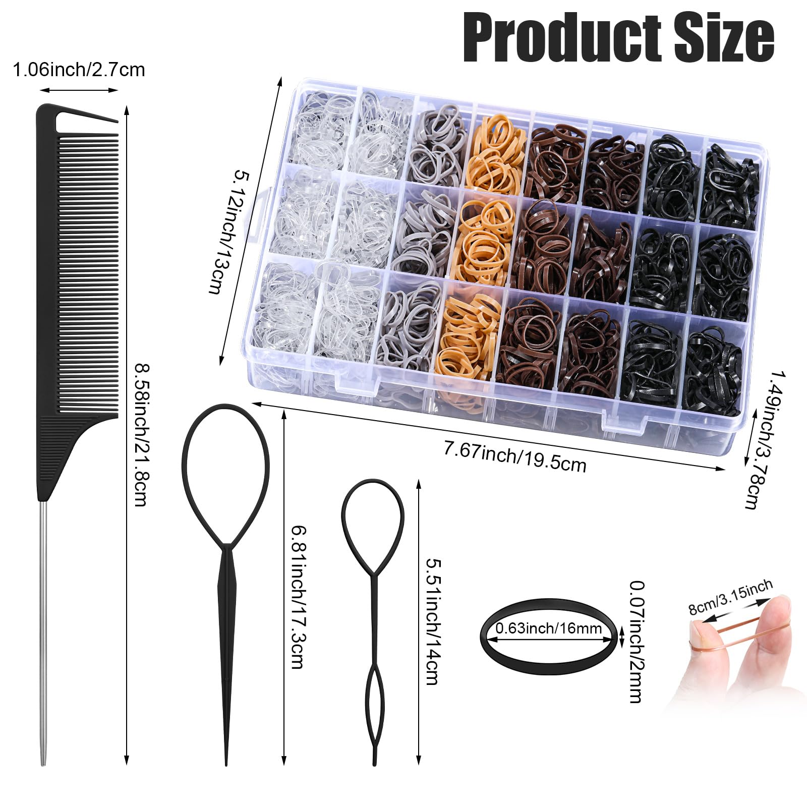 Auroray 2200 Pcs Elastic Hair Ties, 6 Natural Colors Mini Rubber Bands With Hair Tail Tools And Comb, Hair Accessories For Women