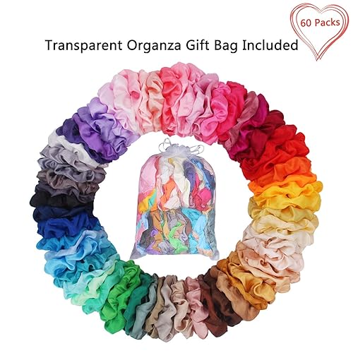 Hair Scrunchies Satin Scrunchies Silky Hair Accessories, Ponytail Makers for Braids, 60 Pack Headbands BeeVines Elastics Bobbles