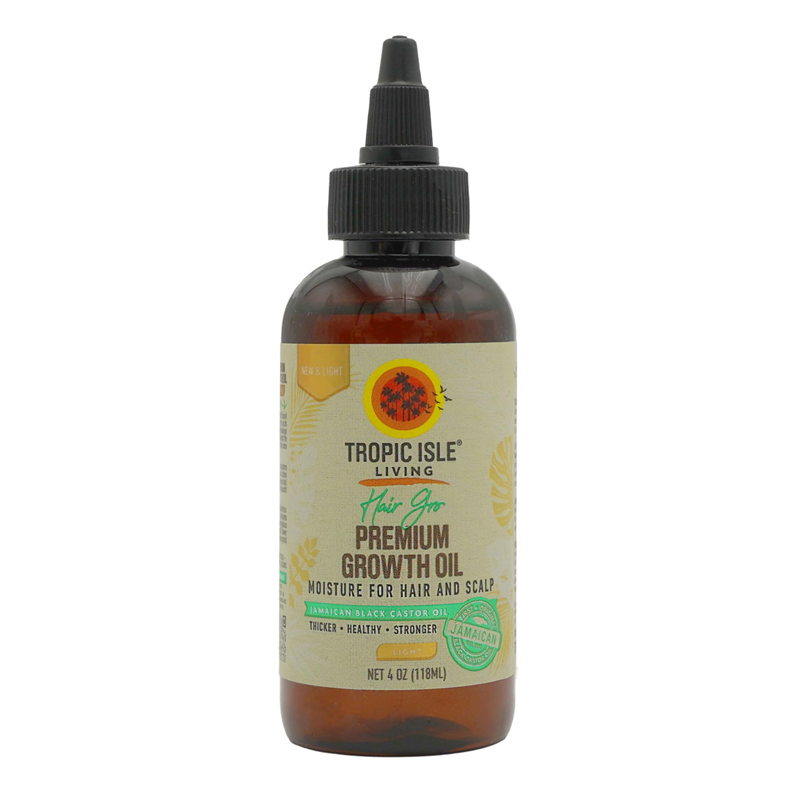 Tropic Isle Living Hair Gro Growth Oil  Jamaican Black Castor Oil with Almond, Avocado & Jojoba Oils (4oz, Unscented Light)