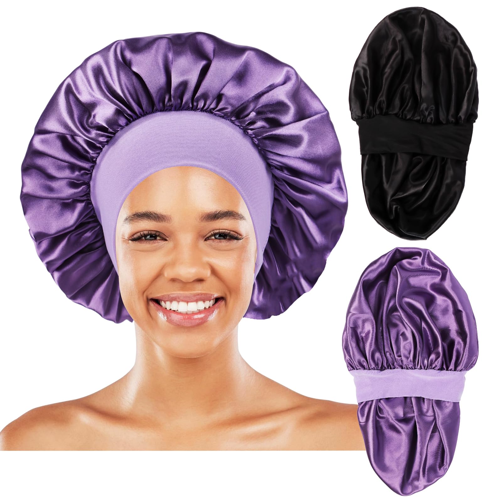 Lbylus 2 Pcs Silk Bonnet For Sleeping Women Bonnet For Men Satin Hair Bonnet For Sleeping Double Layer Sleep Cap Bonnet For Brai