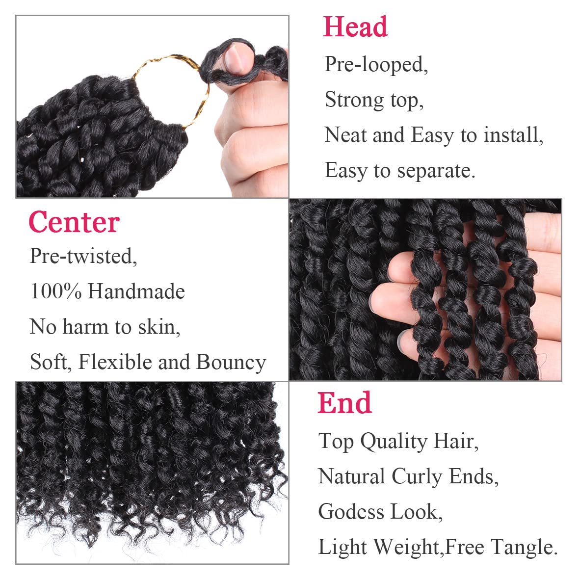 Leeven 10 Inch 8 Packs Pret Wisted Passion Twist Crochet Hair Natural Black Pre-Looped Short Bob Passion Twists Hair, Bohemian P