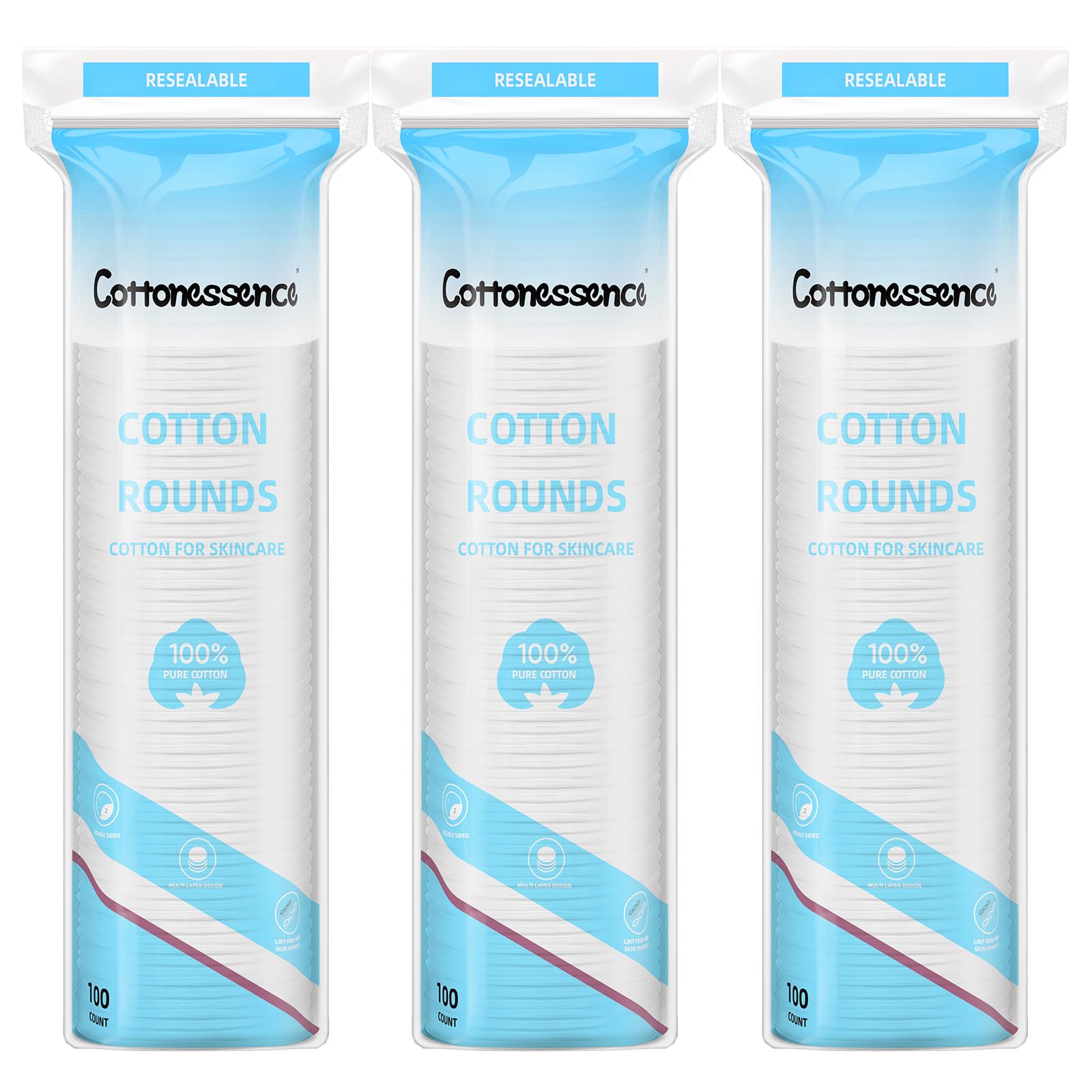 Cottonessence Cotton Rounds for Facial Cleansing and Nail Polish Removing, 100% Pure Cotton Pad Hypoallergenic Makeup Remover Pa