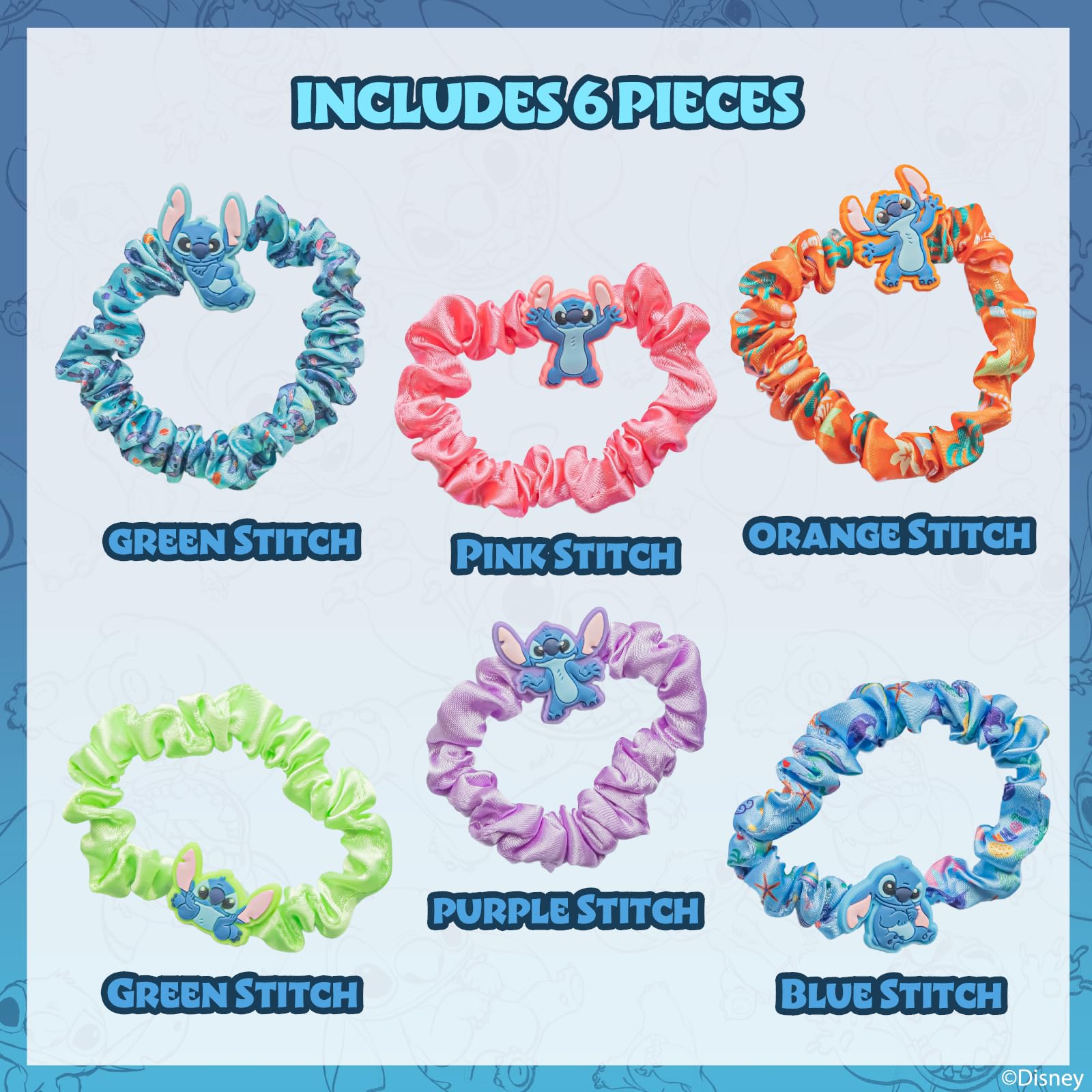 Stitch 6 Piece Hair Scrunchie Set, Hair Accessories for Girls, School Rewards Party Favors, Stocking Stuffer, Birthday Gift, Spa
