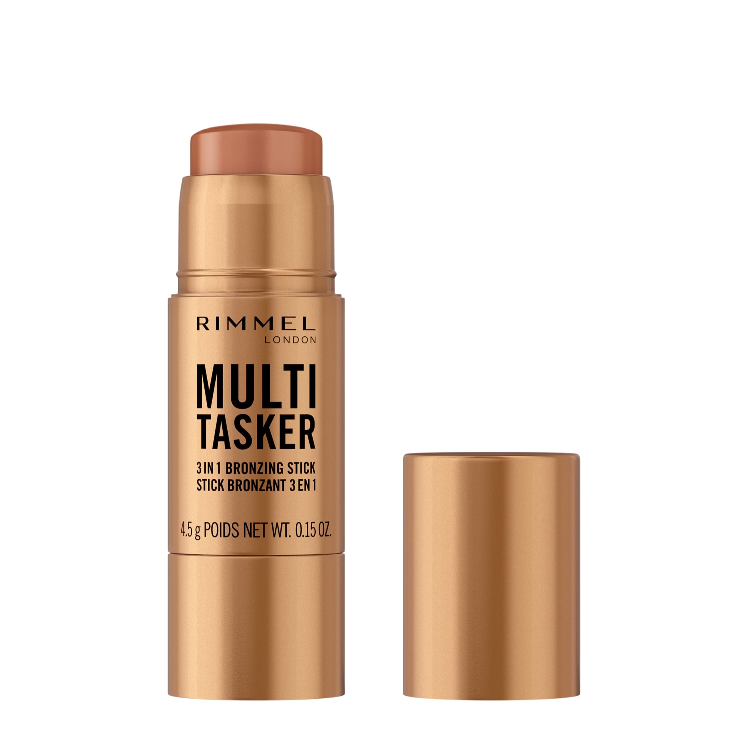 Rimmel Multi Tasker 3 in 1 Bronzing Stick, 002 Medium, Sculpted and Bronzed Glow, All-Day Wear, Sheer and Dewy Finish, Infused w