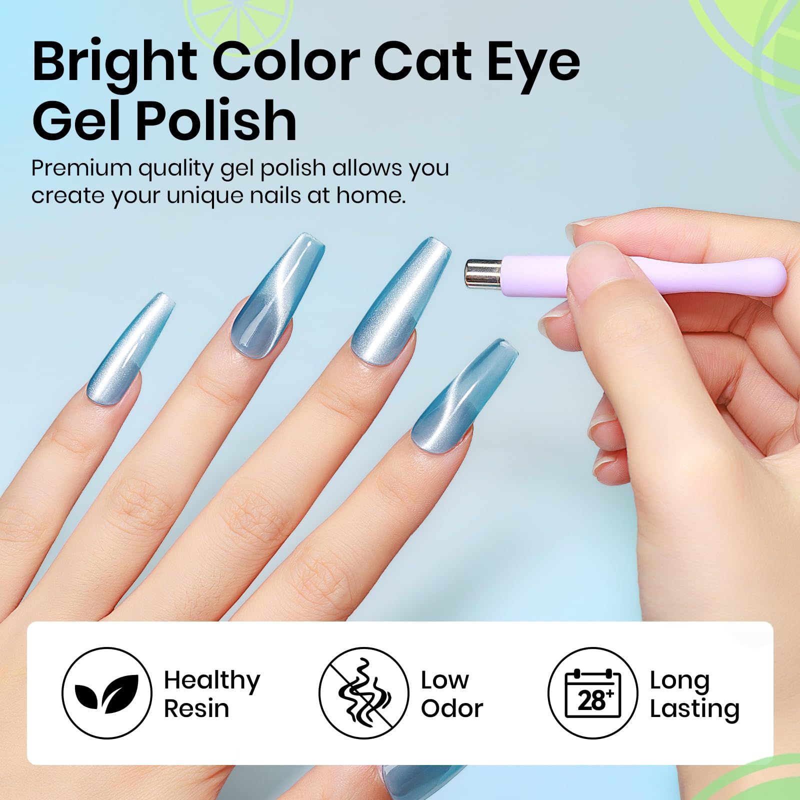 Mizhse Cat Eye Gel Nail Polish Ceramic Moonlight Magnetic Gel Polish With Magnet Stick, Crystal Glass Blue Spring Colors Smoothi