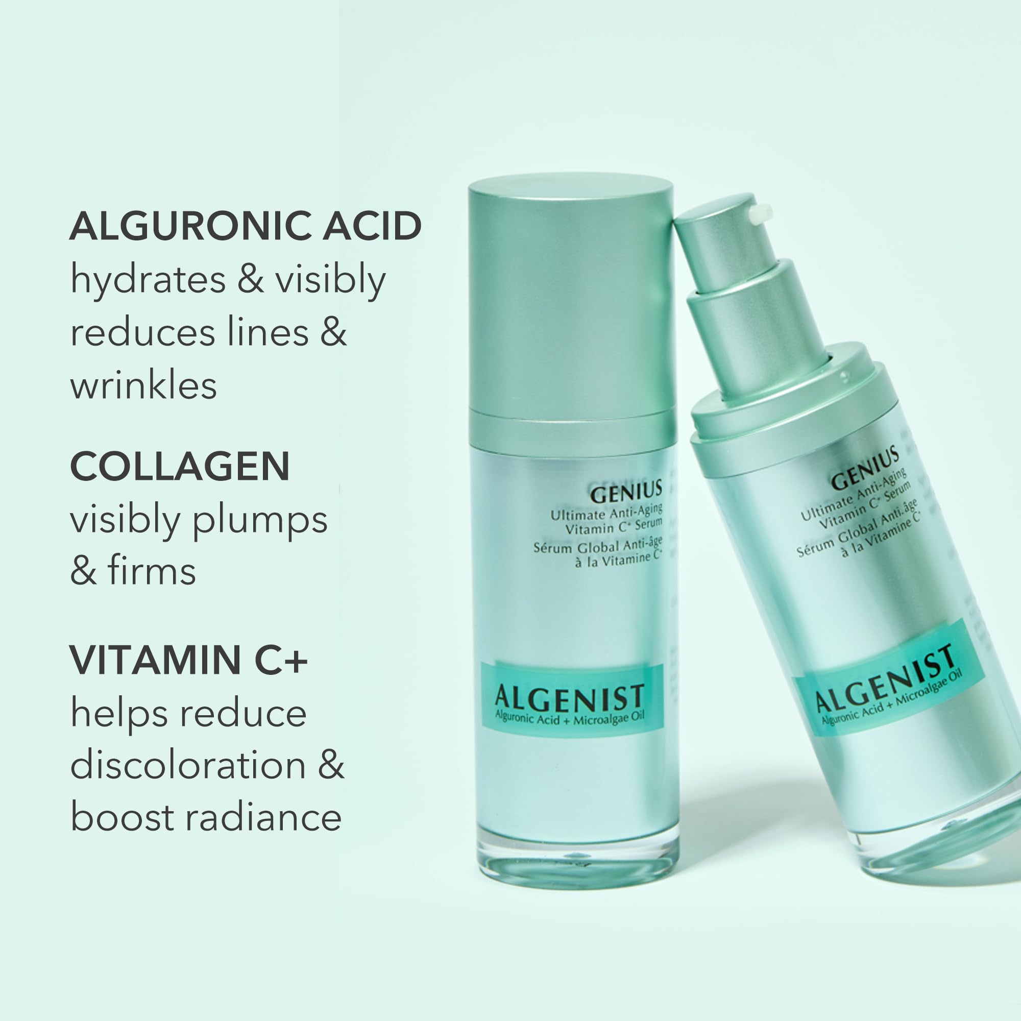 Algenist Genius Ultimate Anti-Aging Vitamin C+ Serum - Vegan Brightening Serum With Alguronic Acid & Microalgae Oil - Non-Comedo