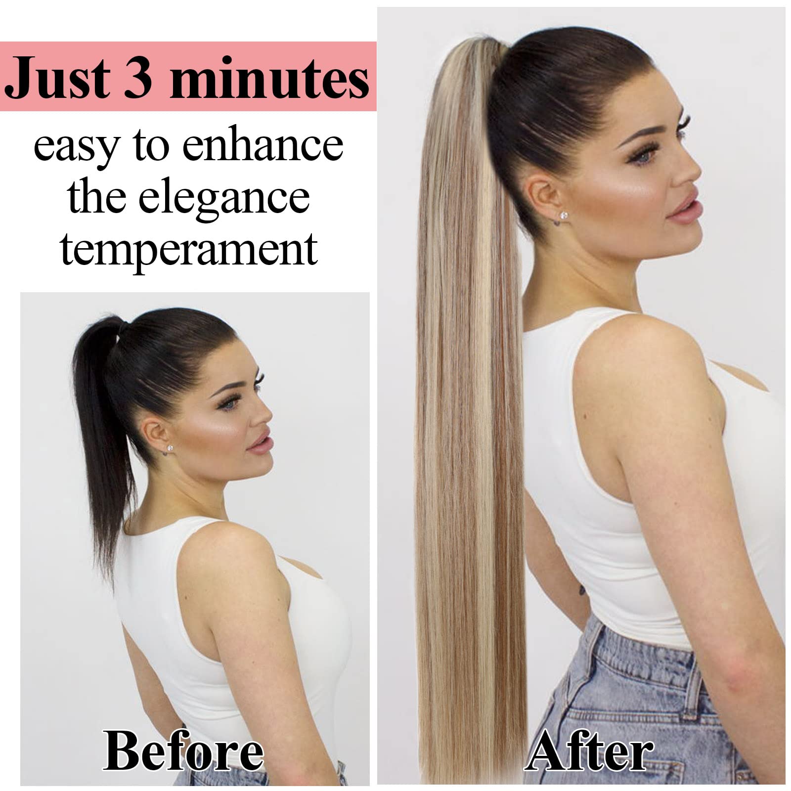 Fashion Icon Long Blonde Ponytail Extensions Drawstring Straight Clip in Hair Extension Ponytail For Women 30Inch Synthetic Hair